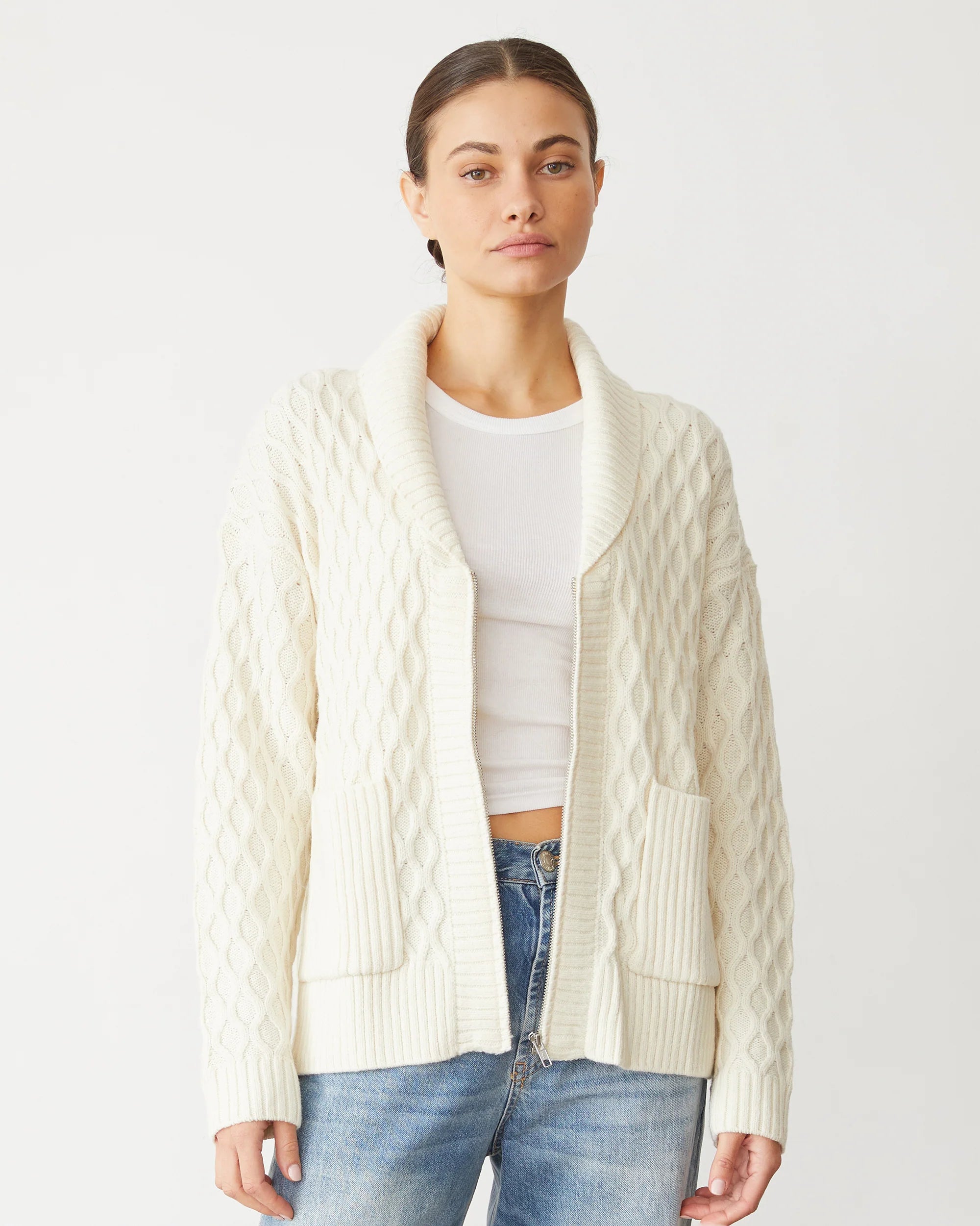 monrow CABLE knit ZIP CARDIgan