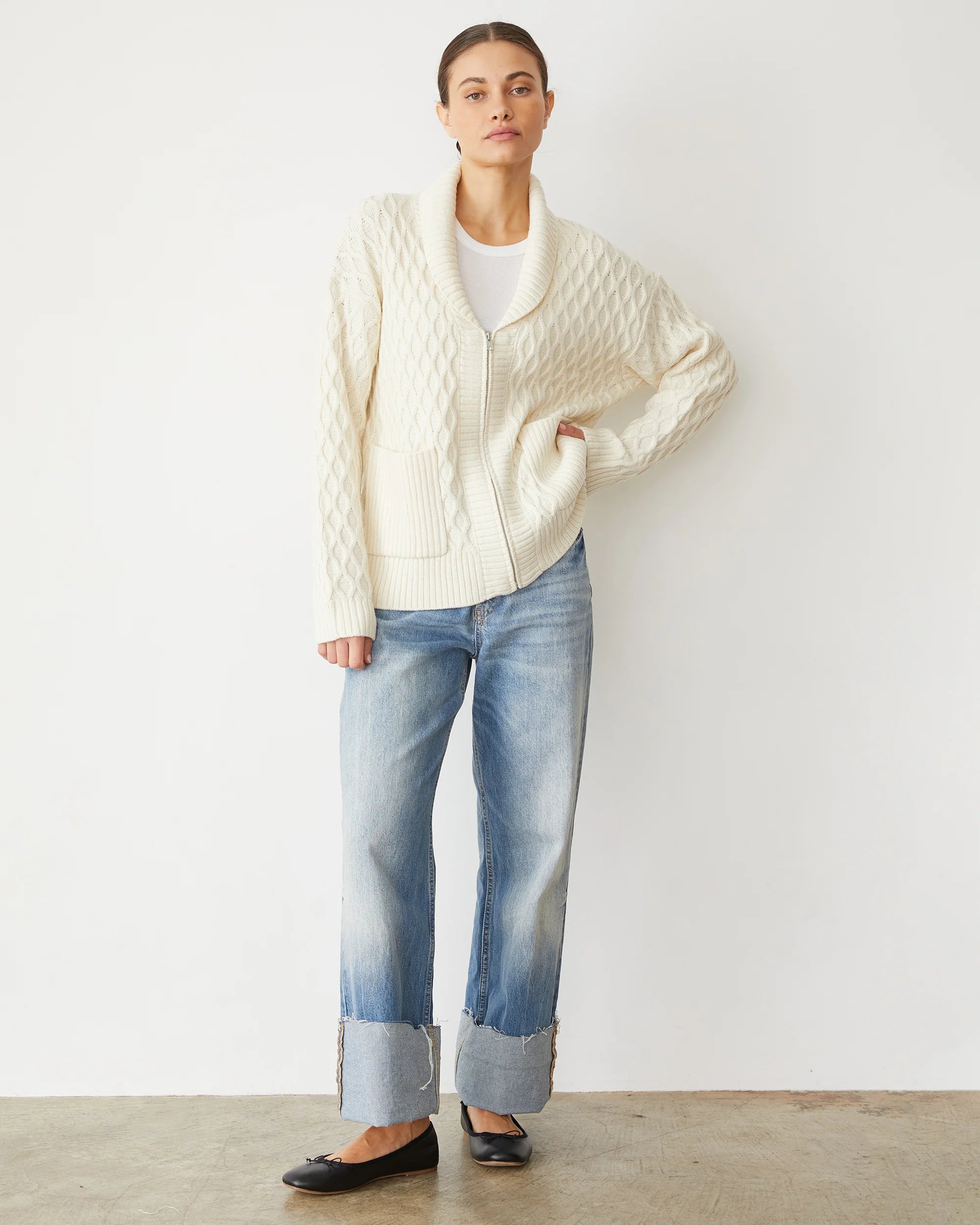 monrow CABLE knit ZIP CARDIgan