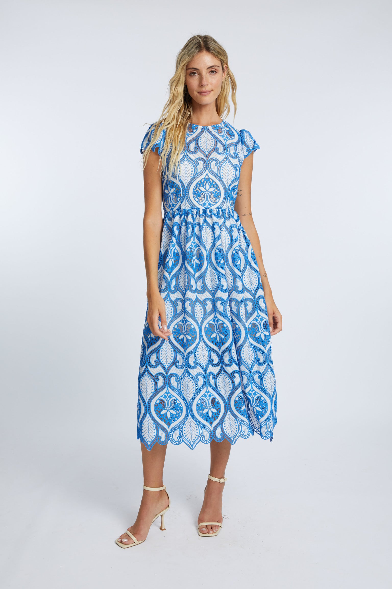 CABALLERO RAQUEL WHITE FRENCH BLUE LACE DRESS
