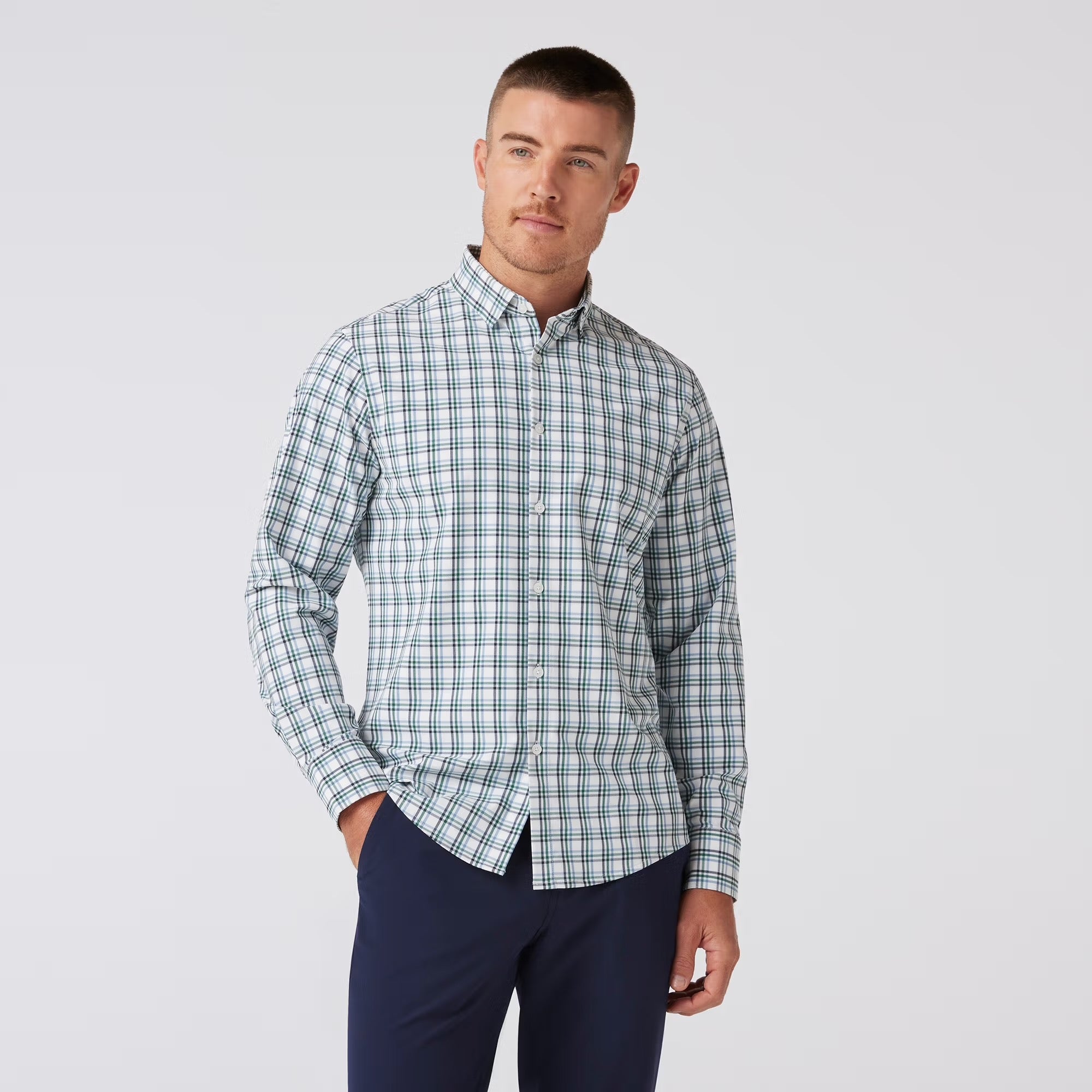 MIZZEN + MAIN Leeward No Tuck Dress Shirt - White Noah Plaid