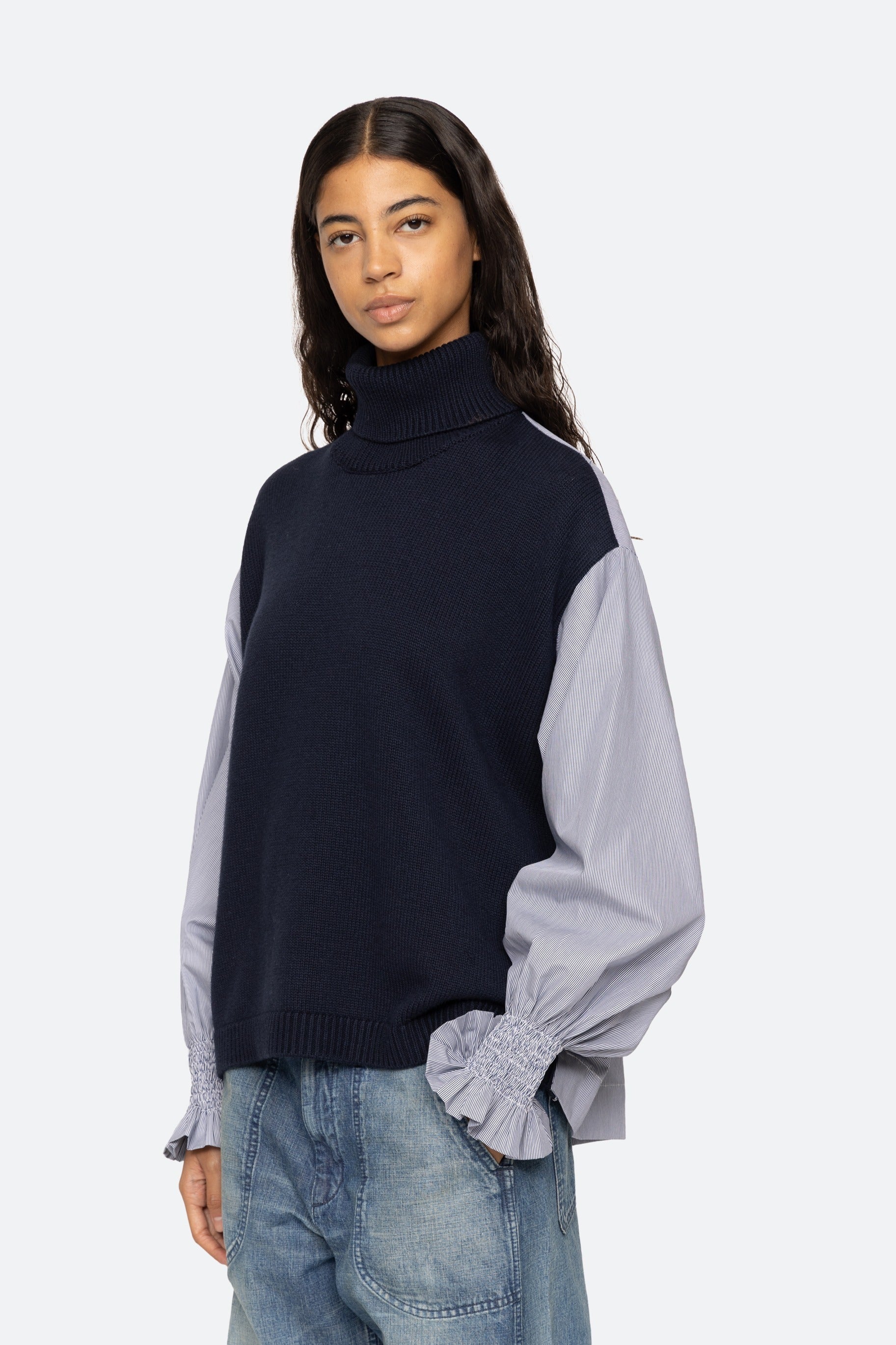 SEA NY DEVANA MIXED MEDIA KNIT TURTLENECK COMBO SWEATER
