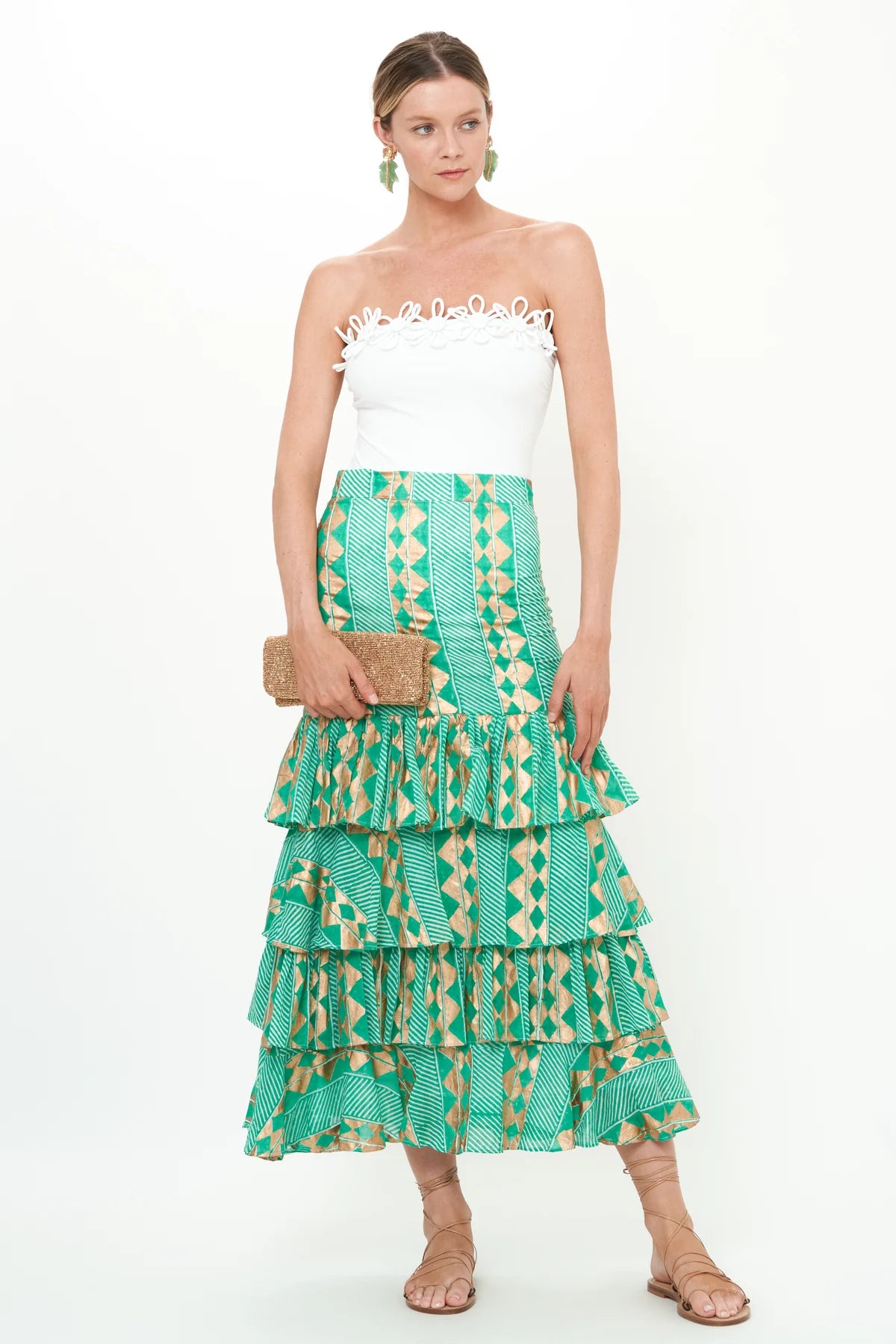 OLIPHANT RUFFLE MAXI SKIRT ASCOT TEAL