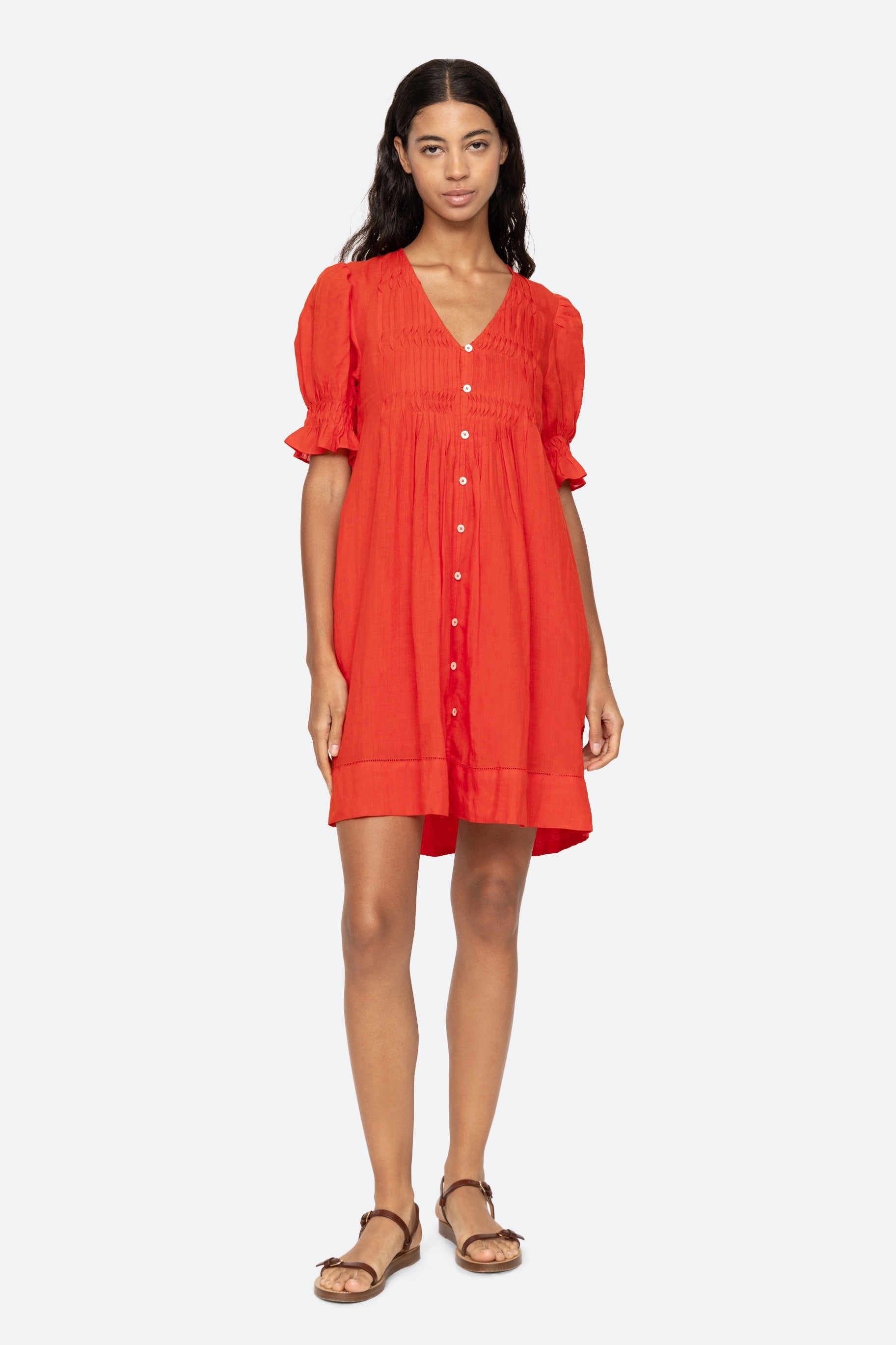 strapless open back dress Sea NY Zora Solid Short Sleeve Button Down Dress