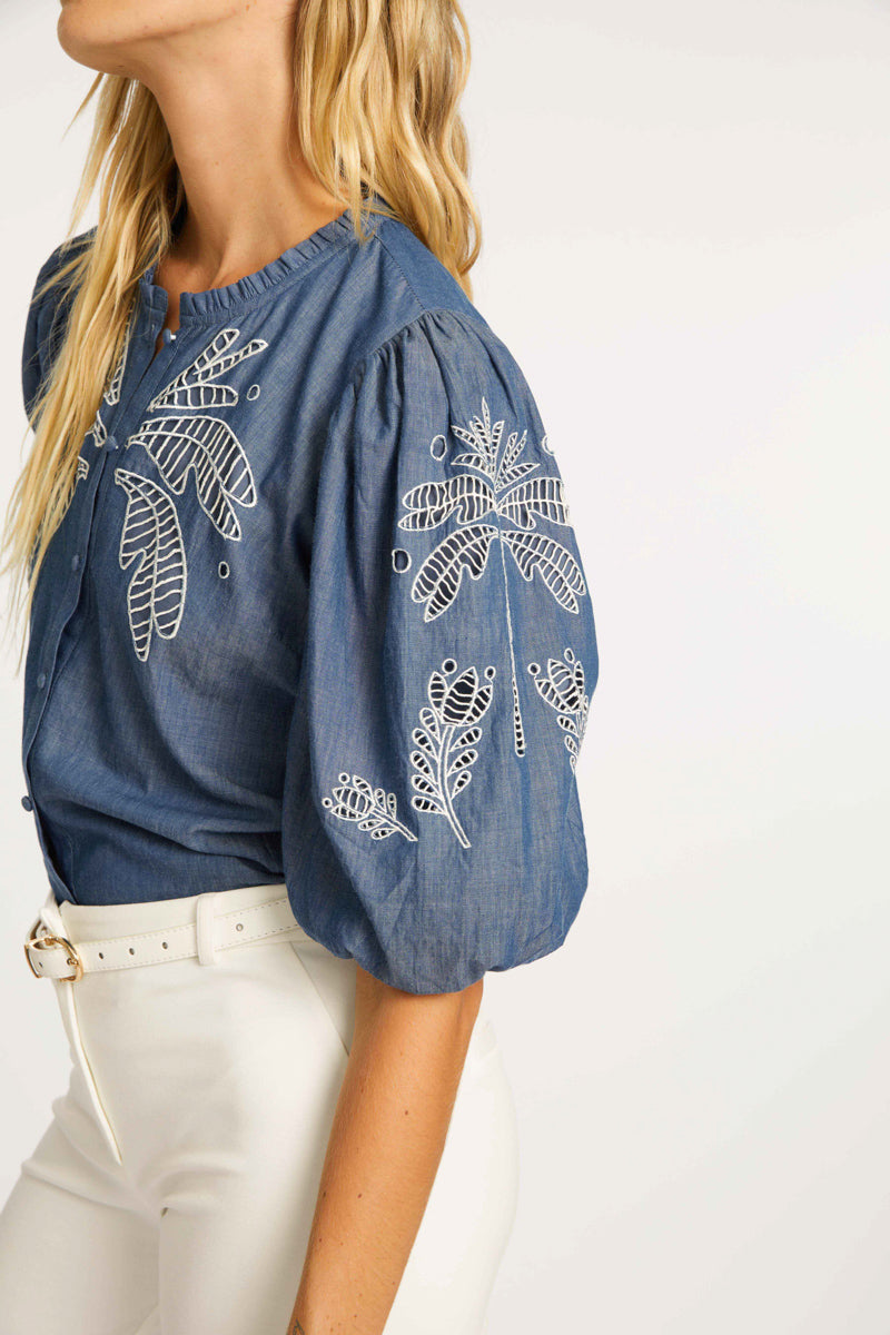 CABALLERO VEIRA PALM CHAMBRAY TOP