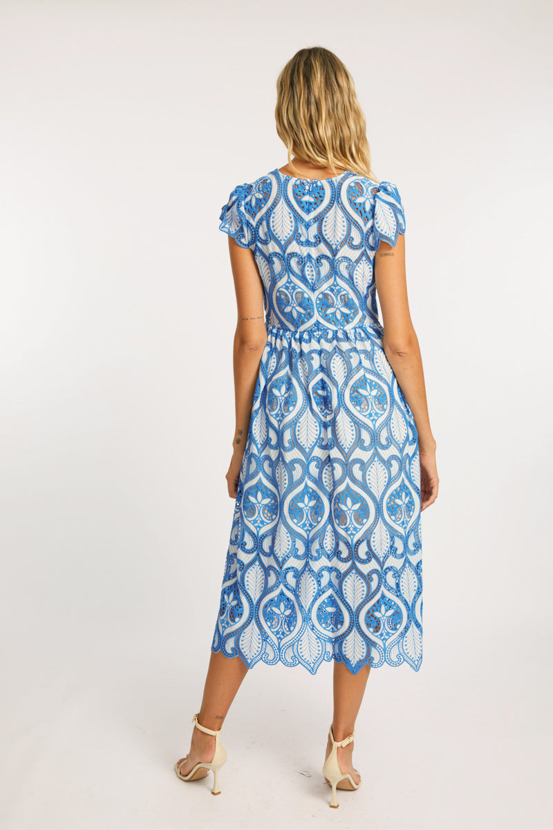 CABALLERO RAQUEL WHITE FRENCH BLUE LACE DRESS