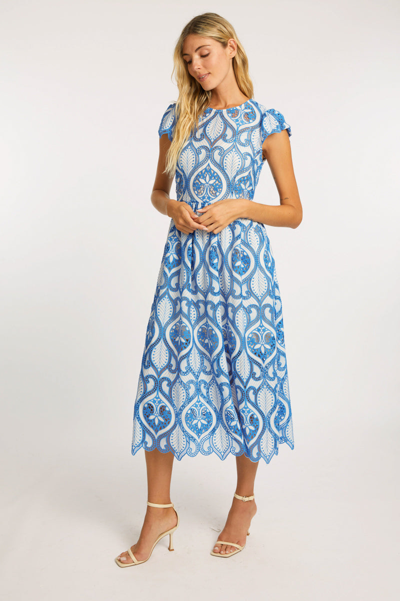 CABALLERO RAQUEL WHITE FRENCH BLUE LACE DRESS