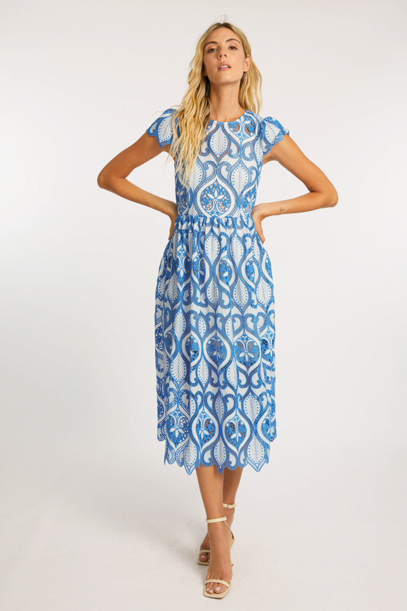 CABALLERO RAQUEL WHITE FRENCH BLUE LACE DRESS