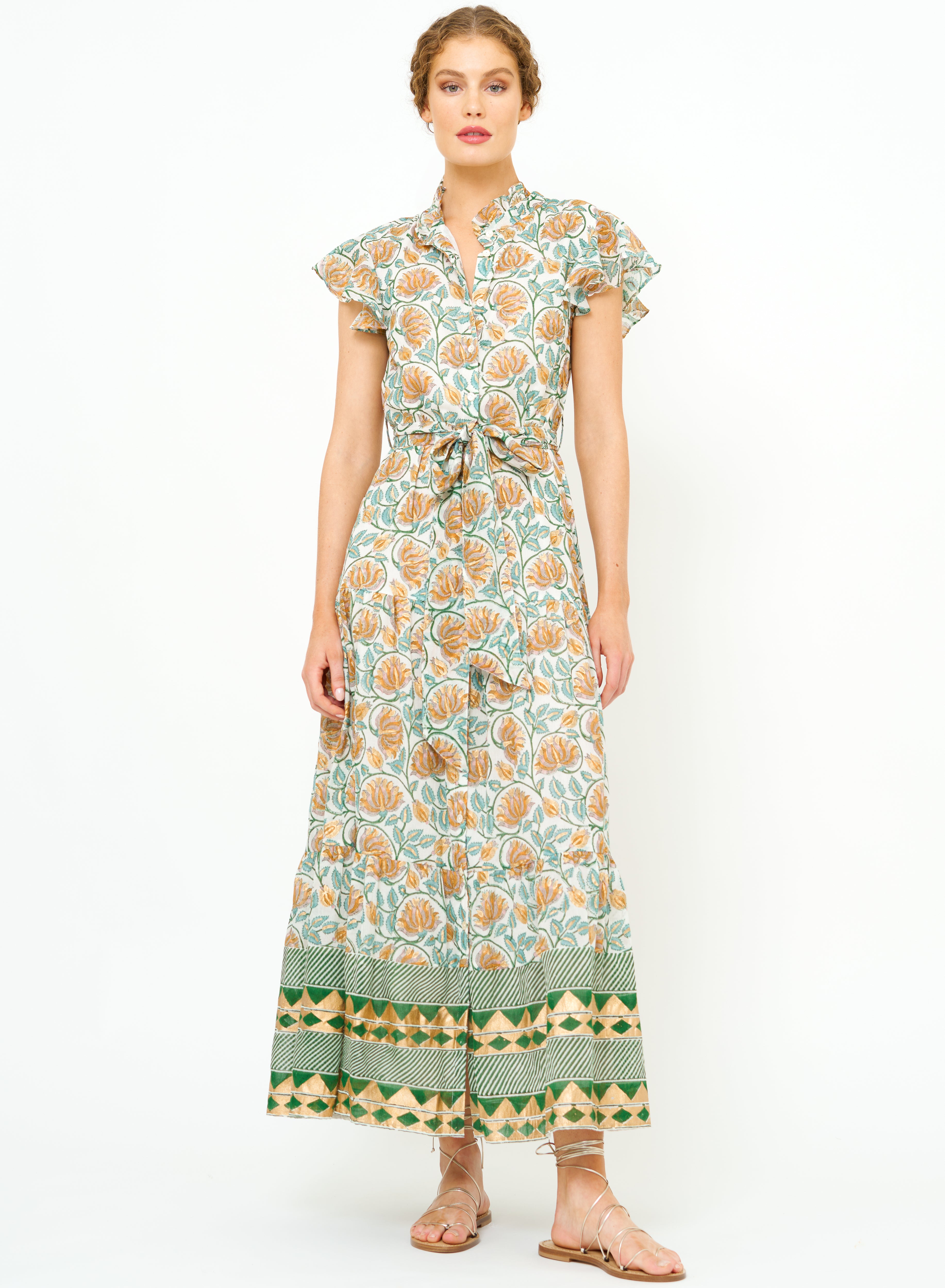 RUFFLE COLLAR BUTTON MAXI