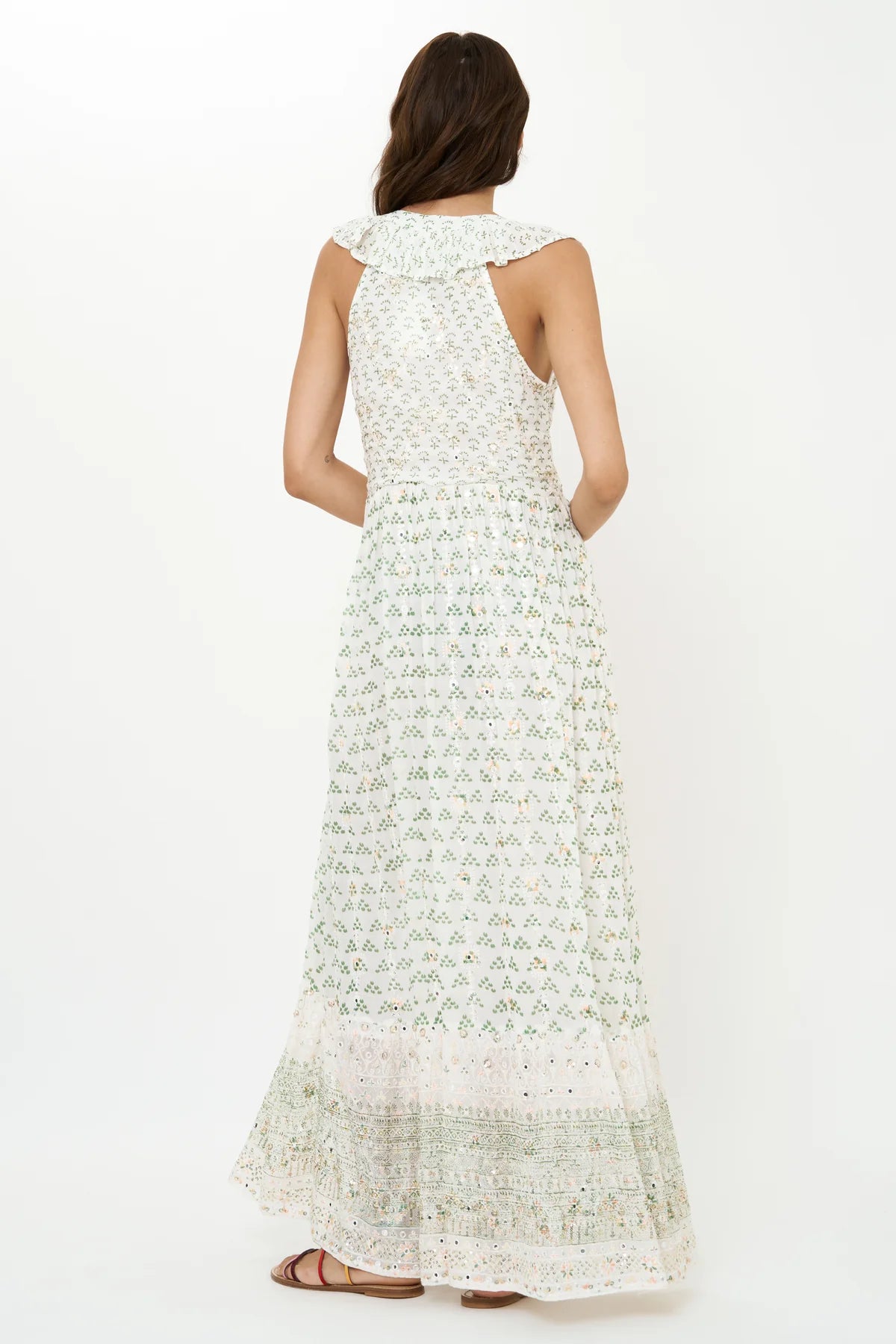 OLIPHANT RUFFLE V-NECK MAXI JUNIPER OLIVE