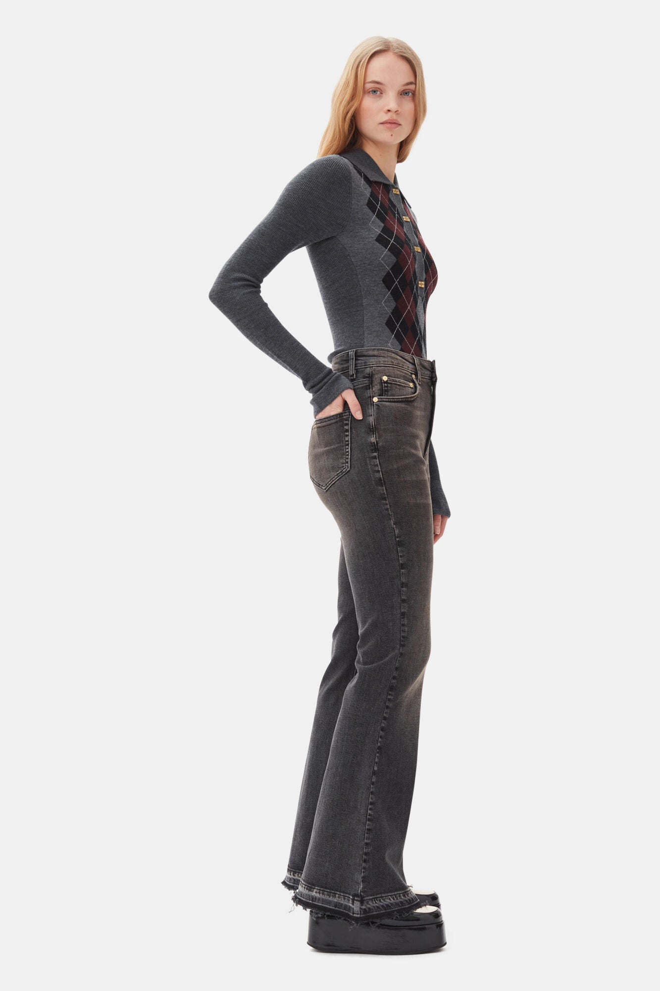 GANNI FINE MERINO JACQUARD POLO
