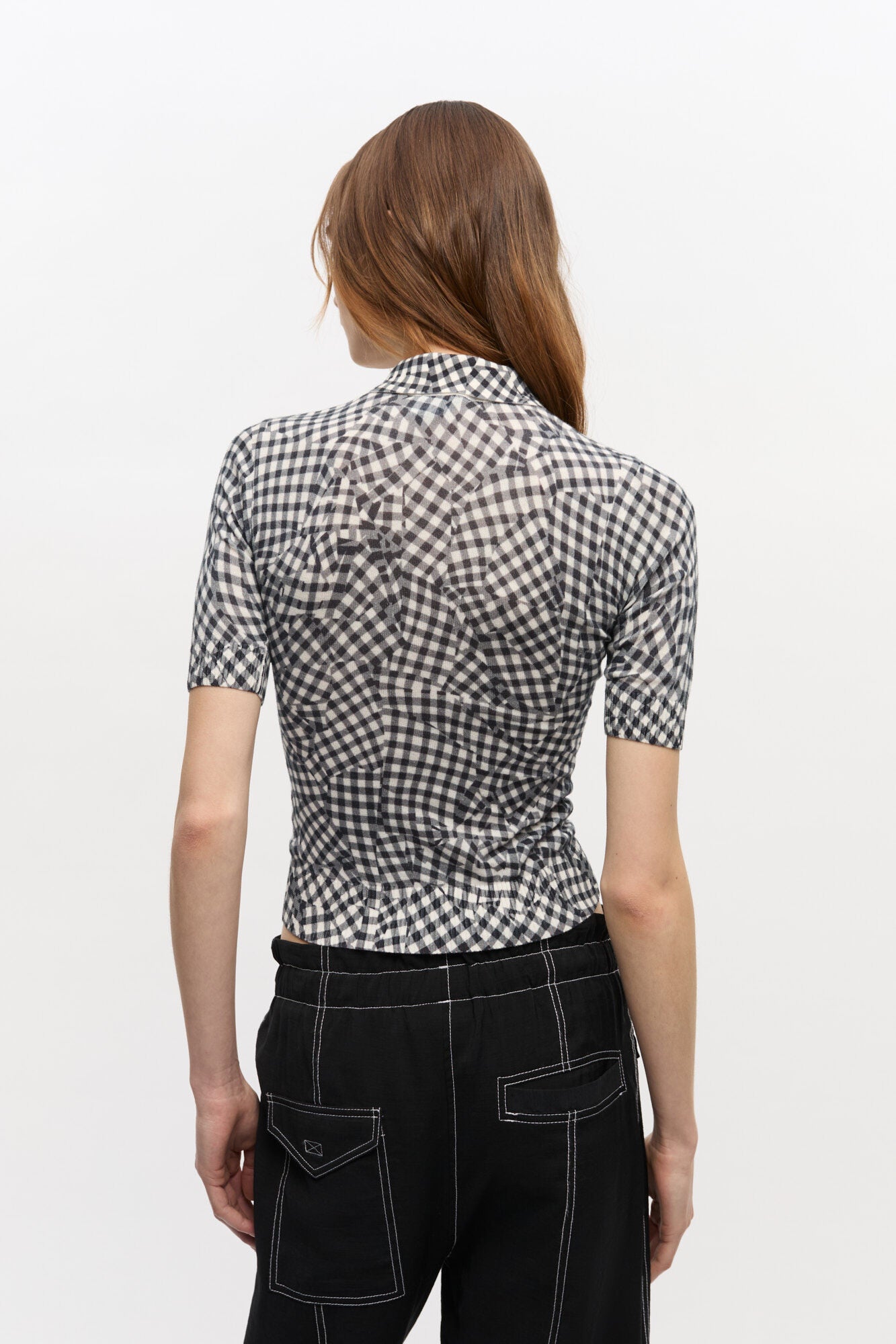 GANNI Black Sheer Cotton Printed Polo Shirt