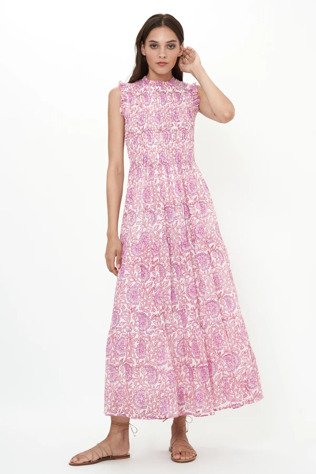 OLIPHANT SLEEVELESS SMOCKED MAXI MALTA PINK