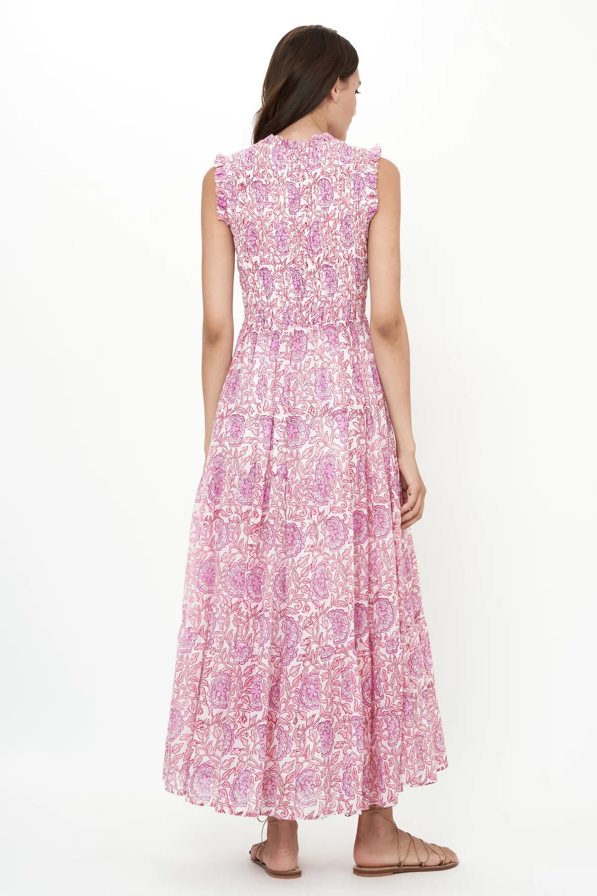 OLIPHANT SLEEVELESS SMOCKED MAXI MALTA PINK