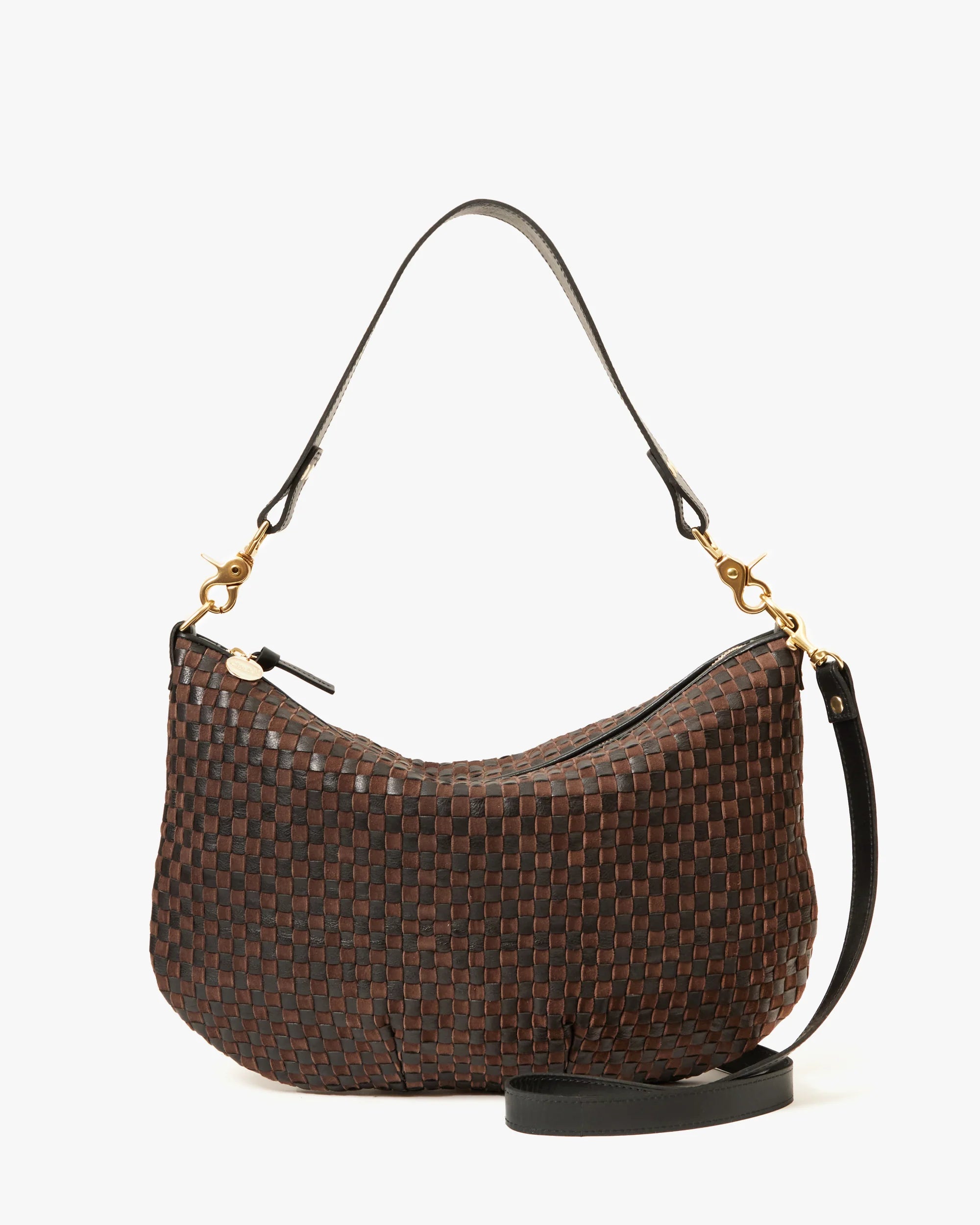 CLARE V MOYEN MESSENGER black chocolate leather and suede WOVEN