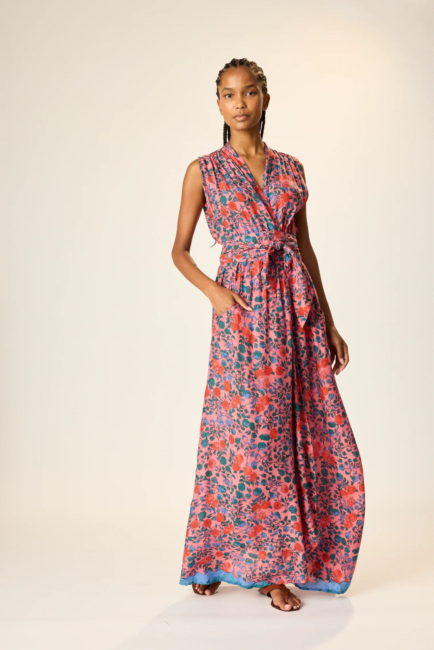 NATALIE MARTIN NICO SLEEVELESS MAXI WITH SASH ROSE BANDANA