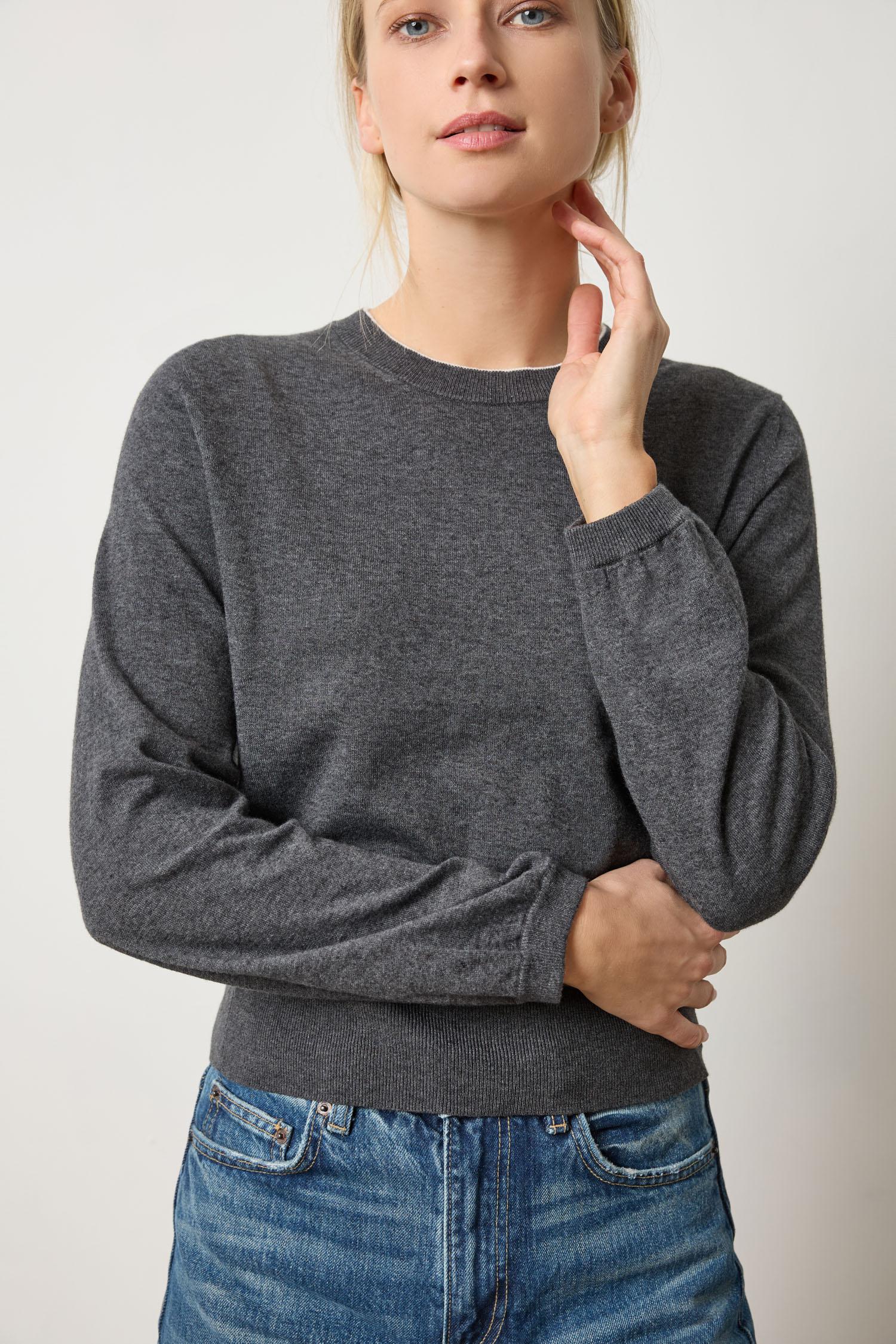 PLEATED SLEEVE CREW SWEATER
