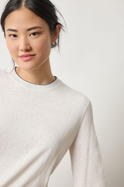 LILLA P PLEATED SLEEVE CREWNECK SWEATER