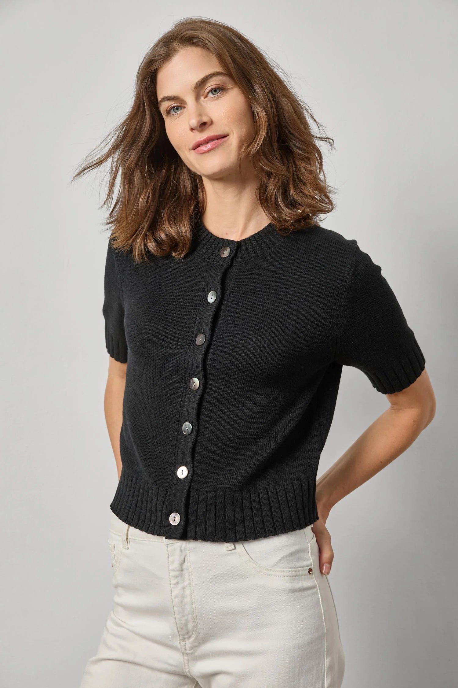 ELBOW SLEEVE BUTTON CARDIGAN