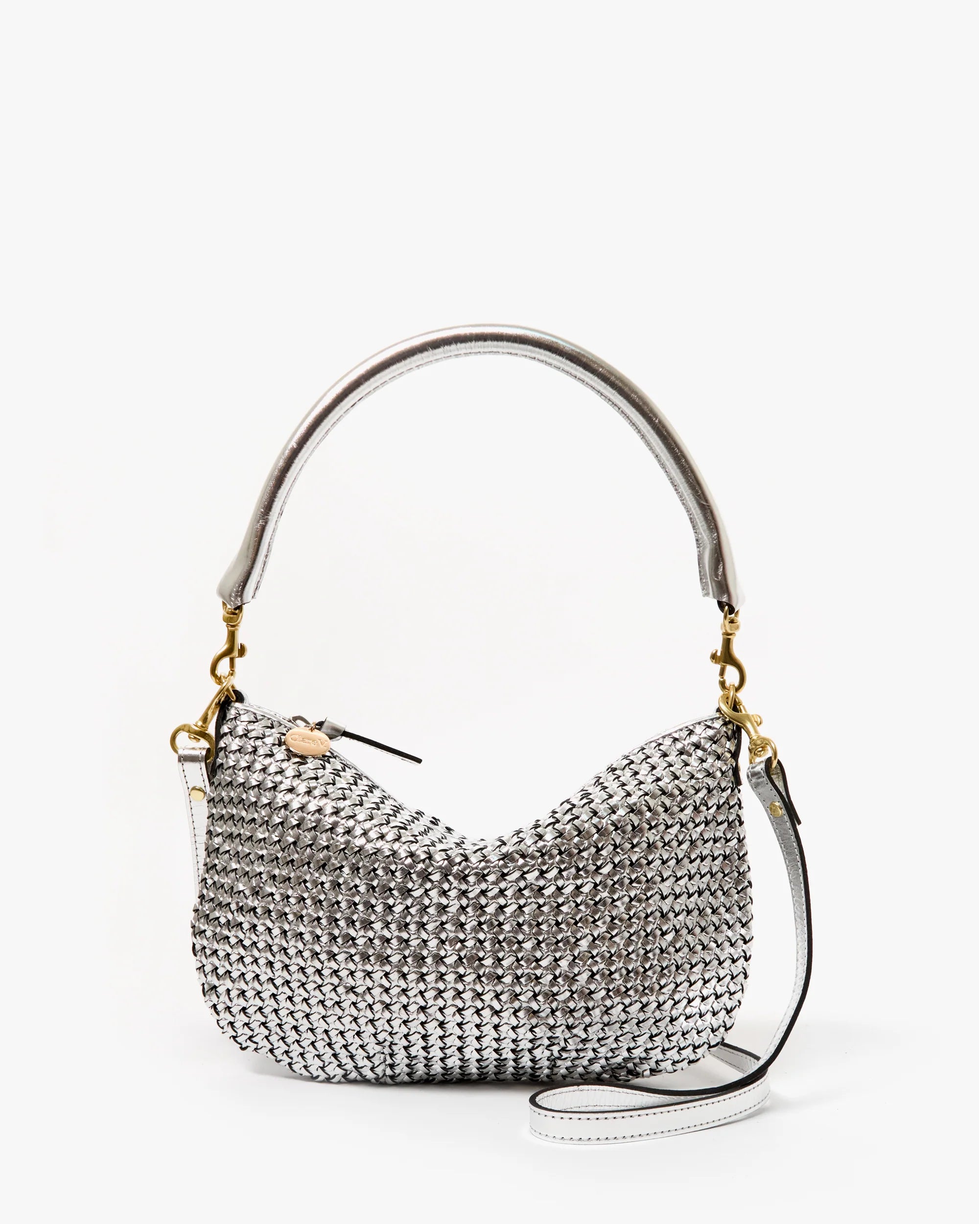 CLARE V PETIT MOYEN SILVER WOVEN ETOILE