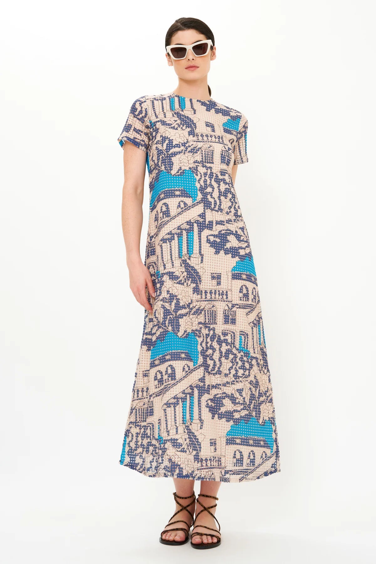 oliphant shirt dress maxi OLIPHANT SHORT SLEEVE SHIFT MAXI ROMA BLUE