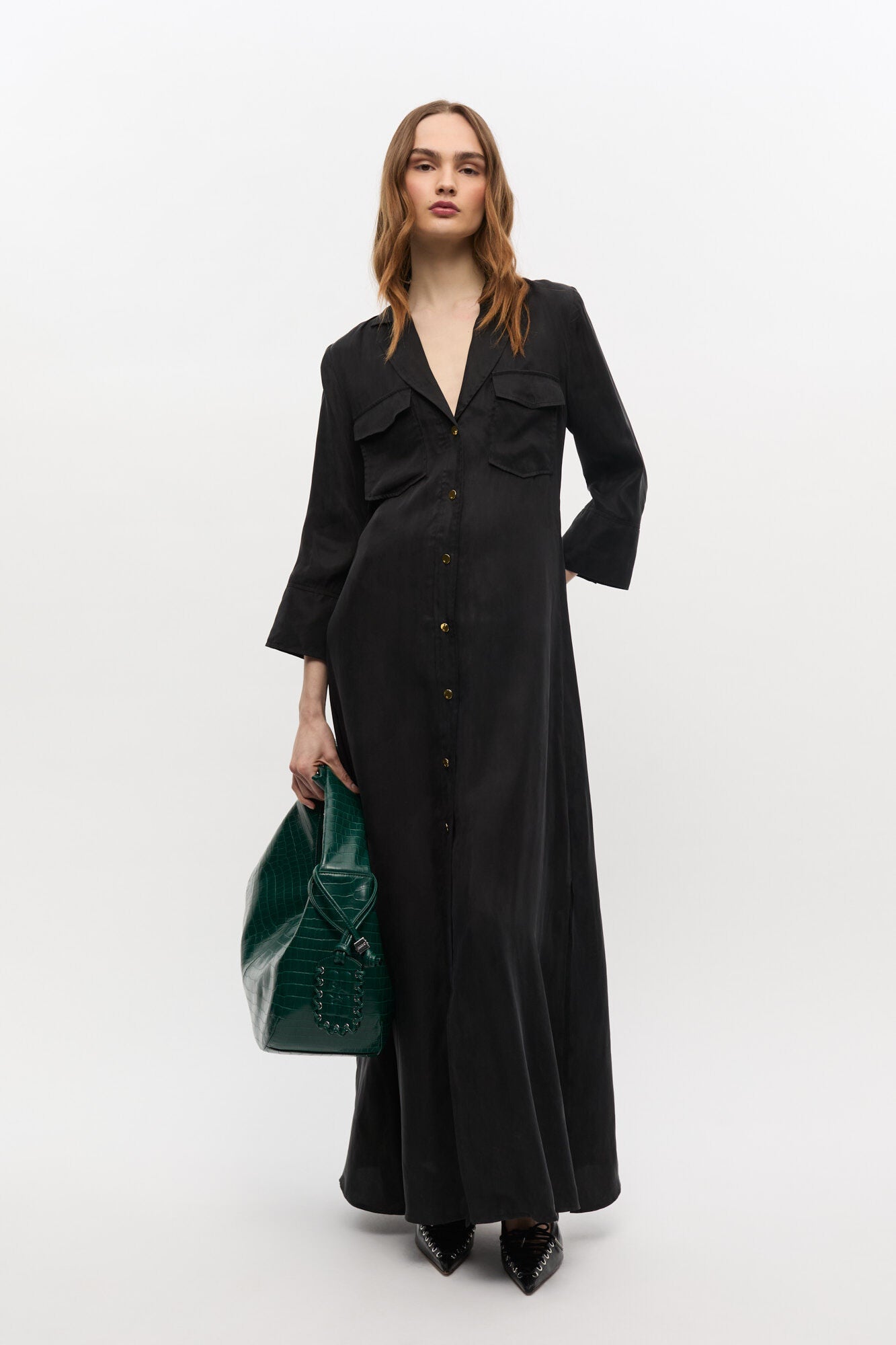 GANNI Black Fluid Cupro Maxi Dress