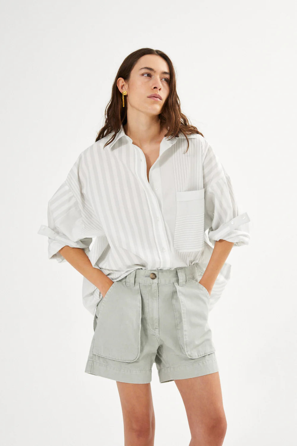 RABENS SALONER BOBBIE OVERSIZED SHIRT DIRTY CHALK STRIPE