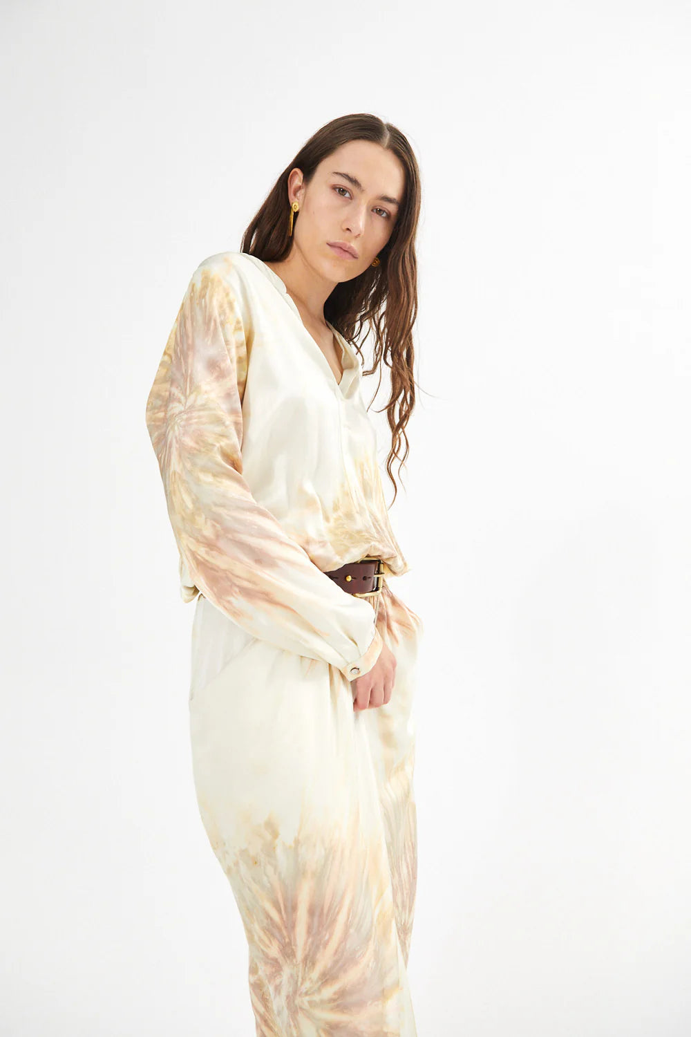 RABENS SALONER VERA CARTWHEEL WRAP OVER DRESS SEASHELL COMBO