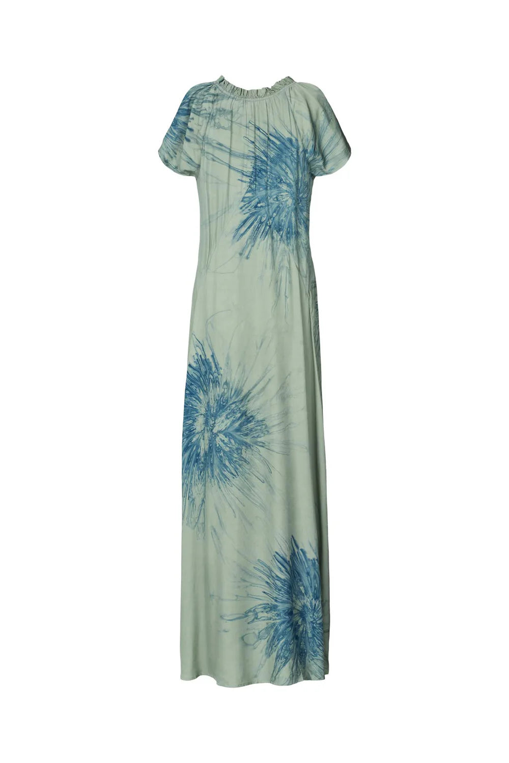 RABENS SALONER ROSIE CARTWHEEL FRILL NECK DRESS OCEAN COMBO