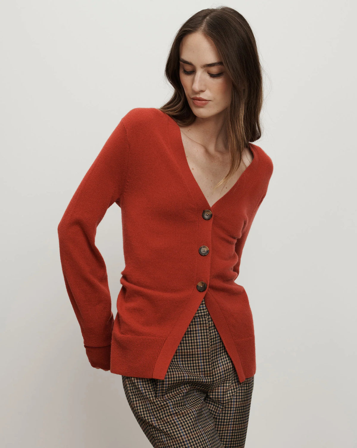 VERONICA BEARD LAMOTTE CASHMERE CARDIGAN CARNELIAN RED