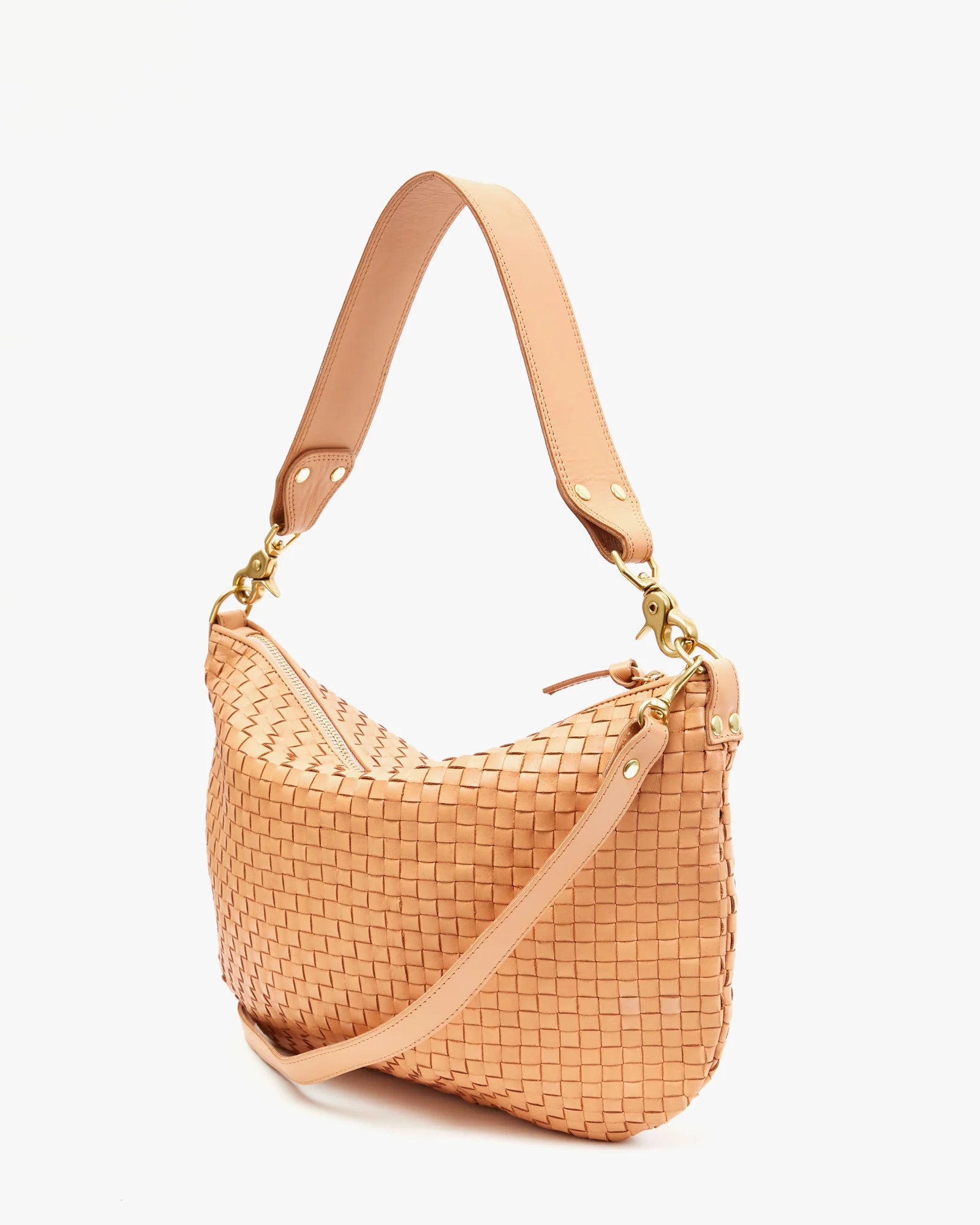 CLARE V MOYEN MESSENGER BISQUE WOVEN CHECKER