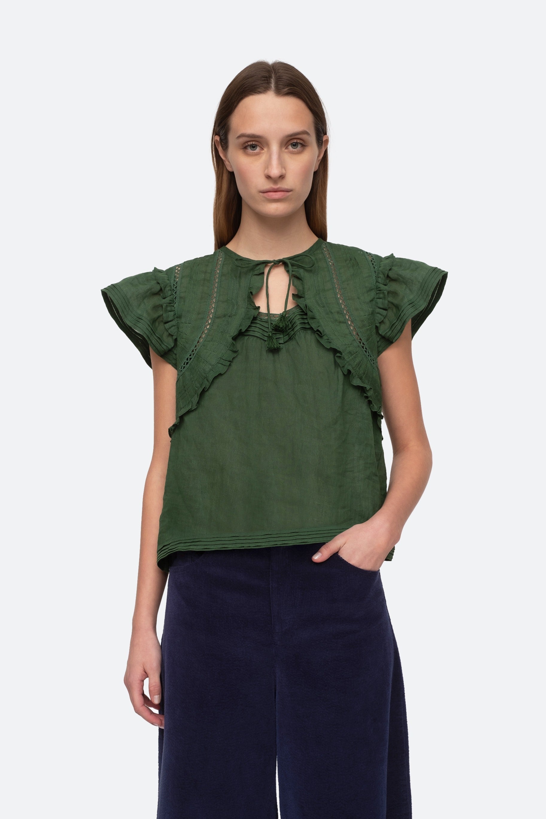 SEA NY RENATA SOLID FLUTTER SLEEVE TOP