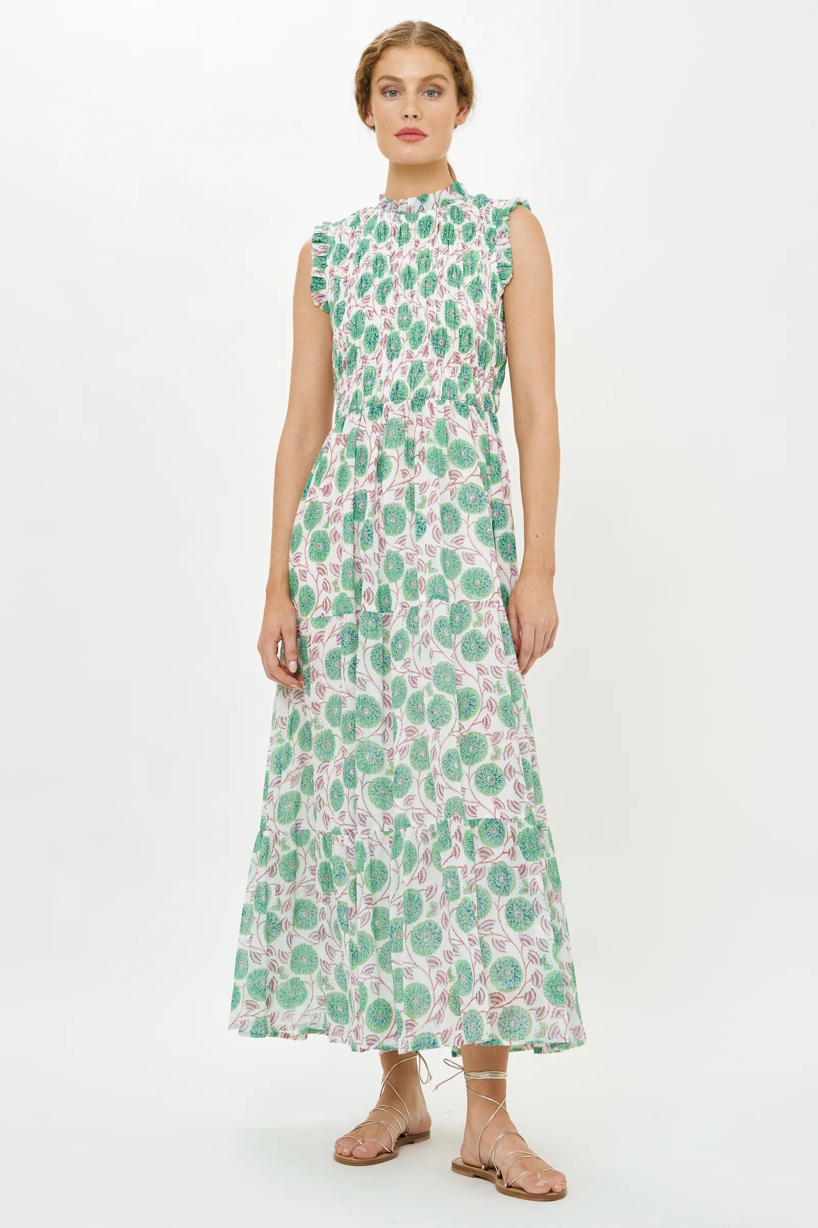 SLEEVELESS SMOCKED MAXI