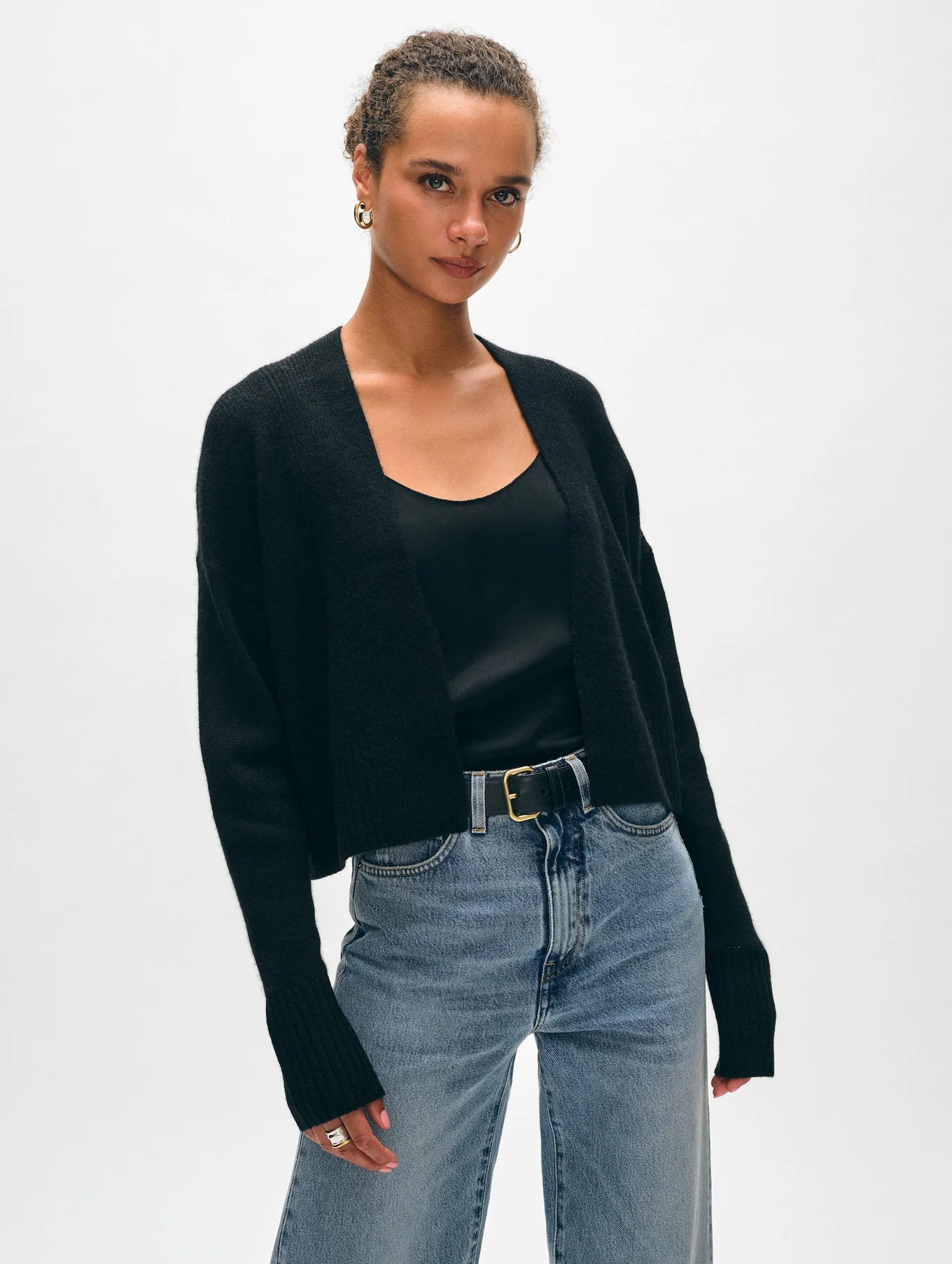 WHITE WARREN CASHMERE OPEN FRONT CARDIGAN