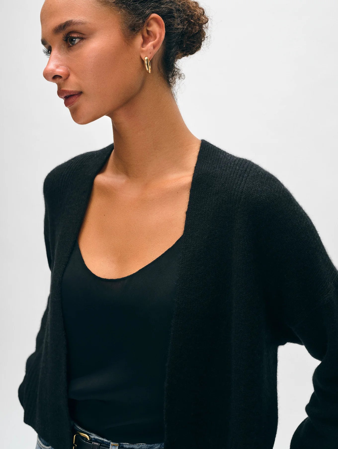 WHITE WARREN CASHMERE OPEN FRONT CARDIGAN