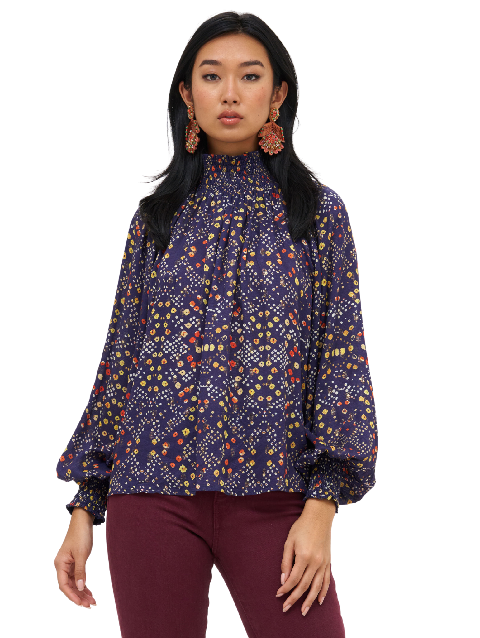 HIGH NECK BLOUSE - INDIGO