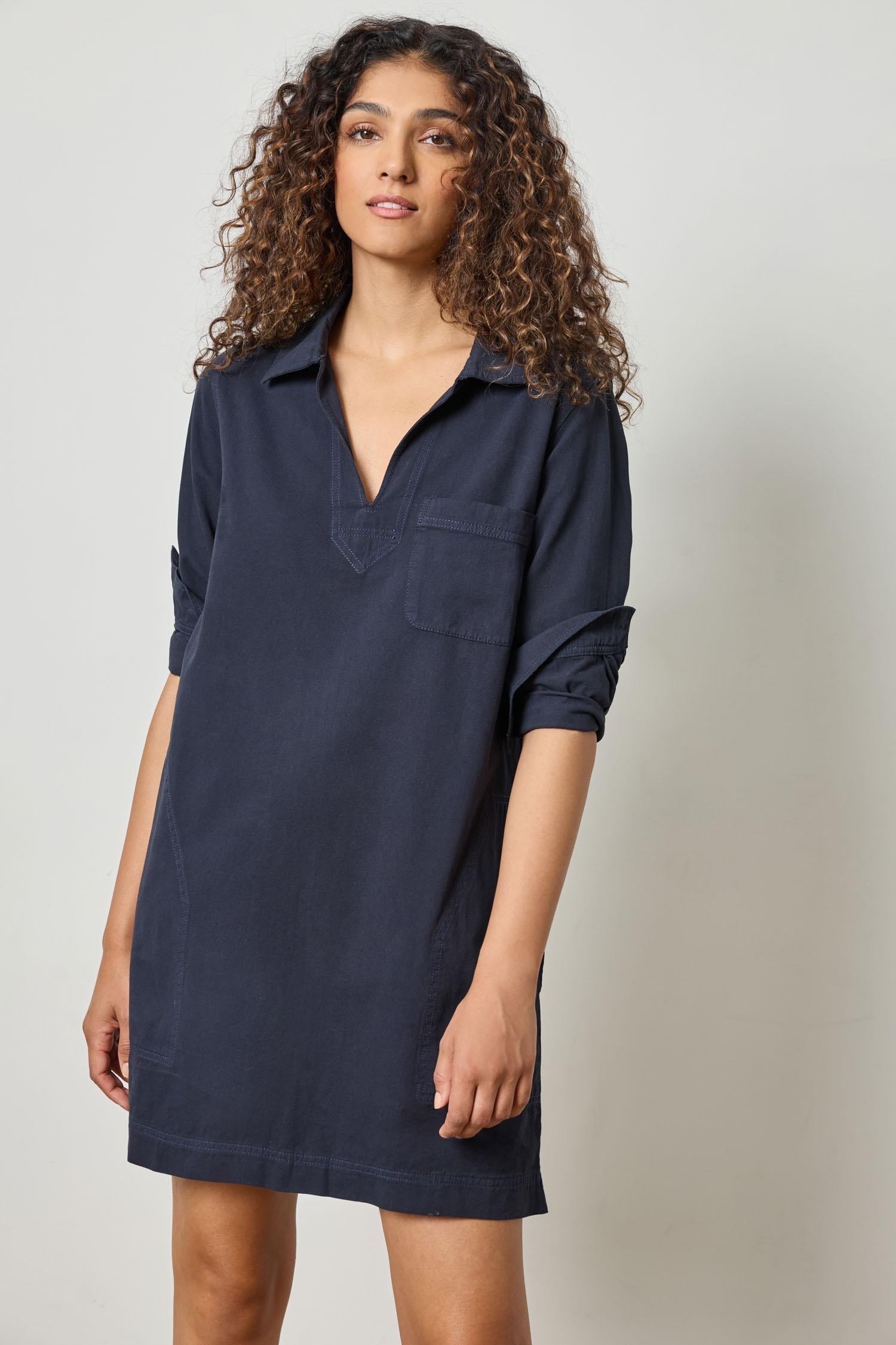 LILLA P SPLIT NECK COLLARED DRESS