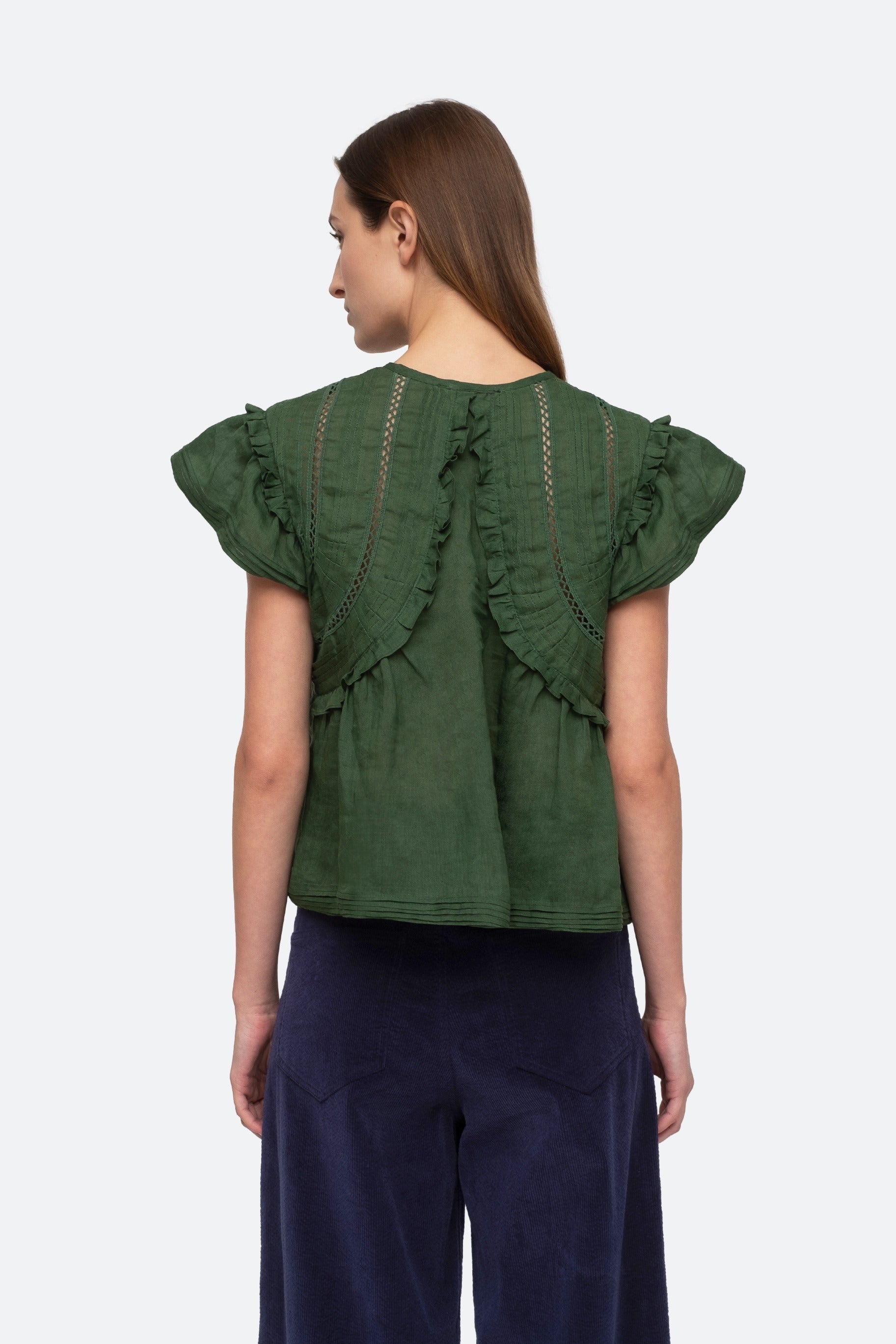 SEA NY RENATA SOLID FLUTTER SLEEVE TOP