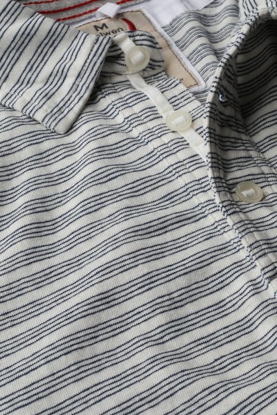 HEMP STRIPE POLO - WHITE/BLUE