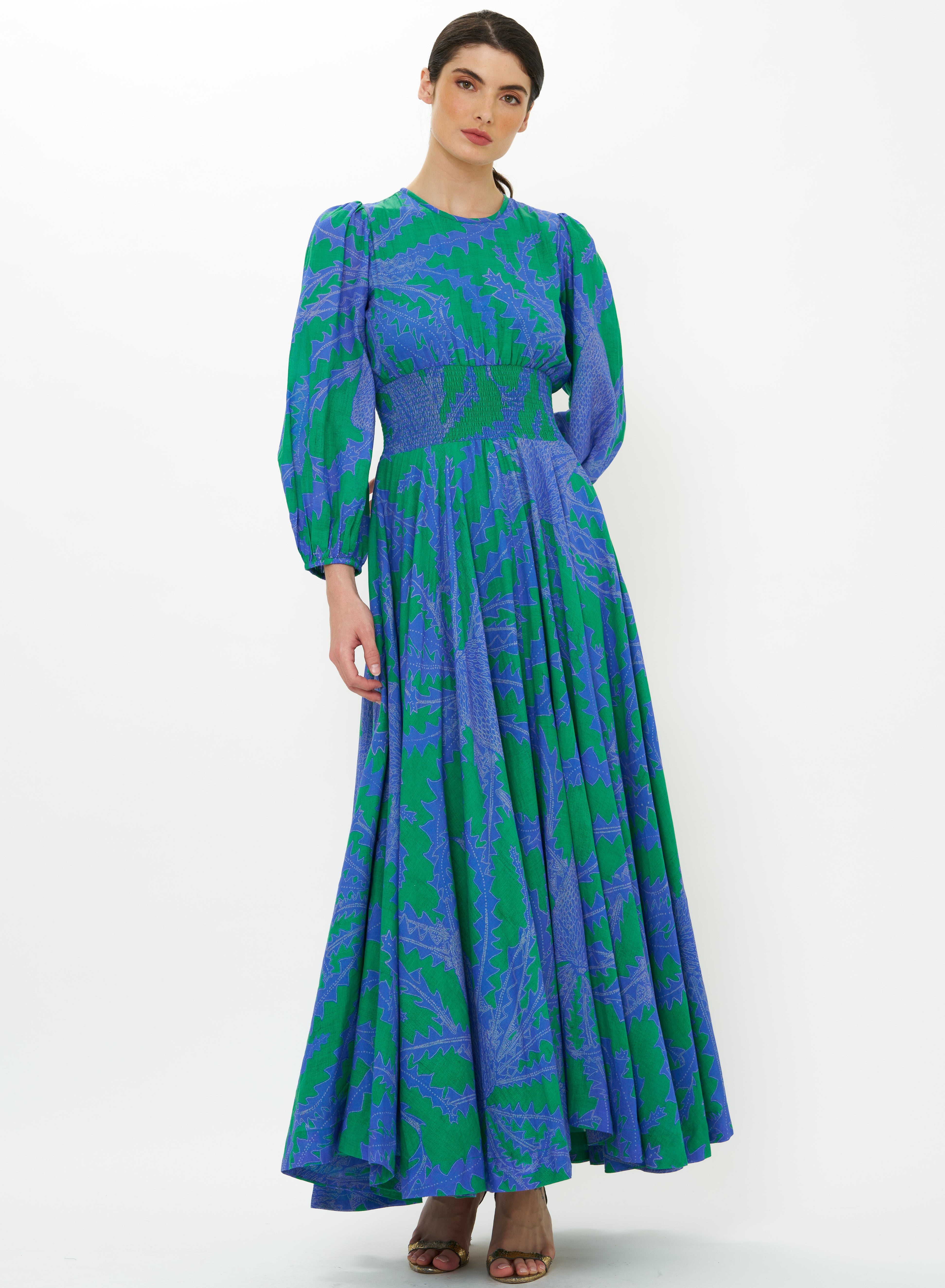 CREW SMOCK WAIST MAXI - THISTLE