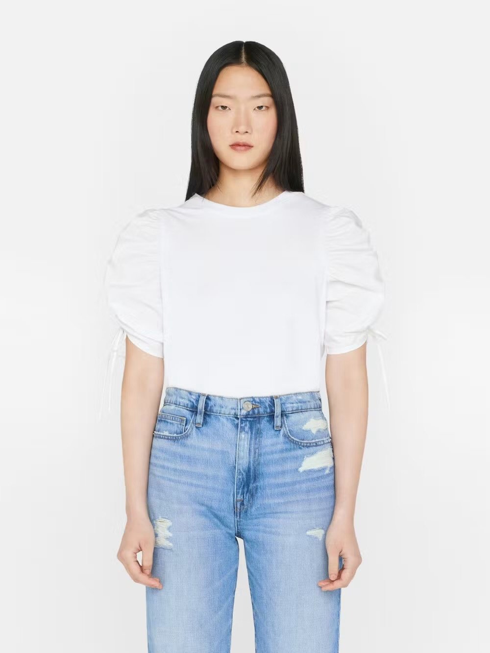 RUCHED TIE SLEEVE TEE