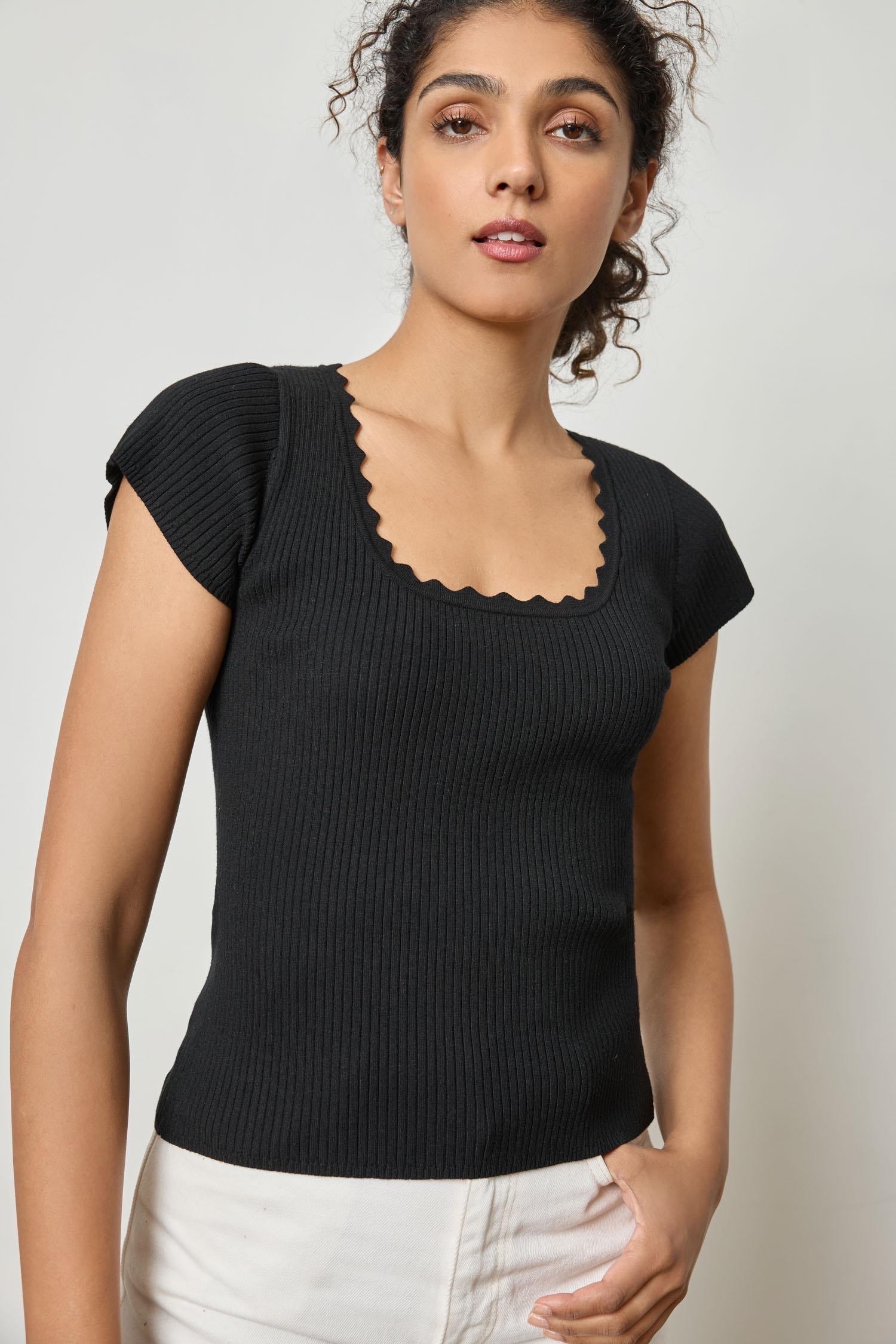 lilla p CAP SLEEVE SCALLOP NECK SWEATER