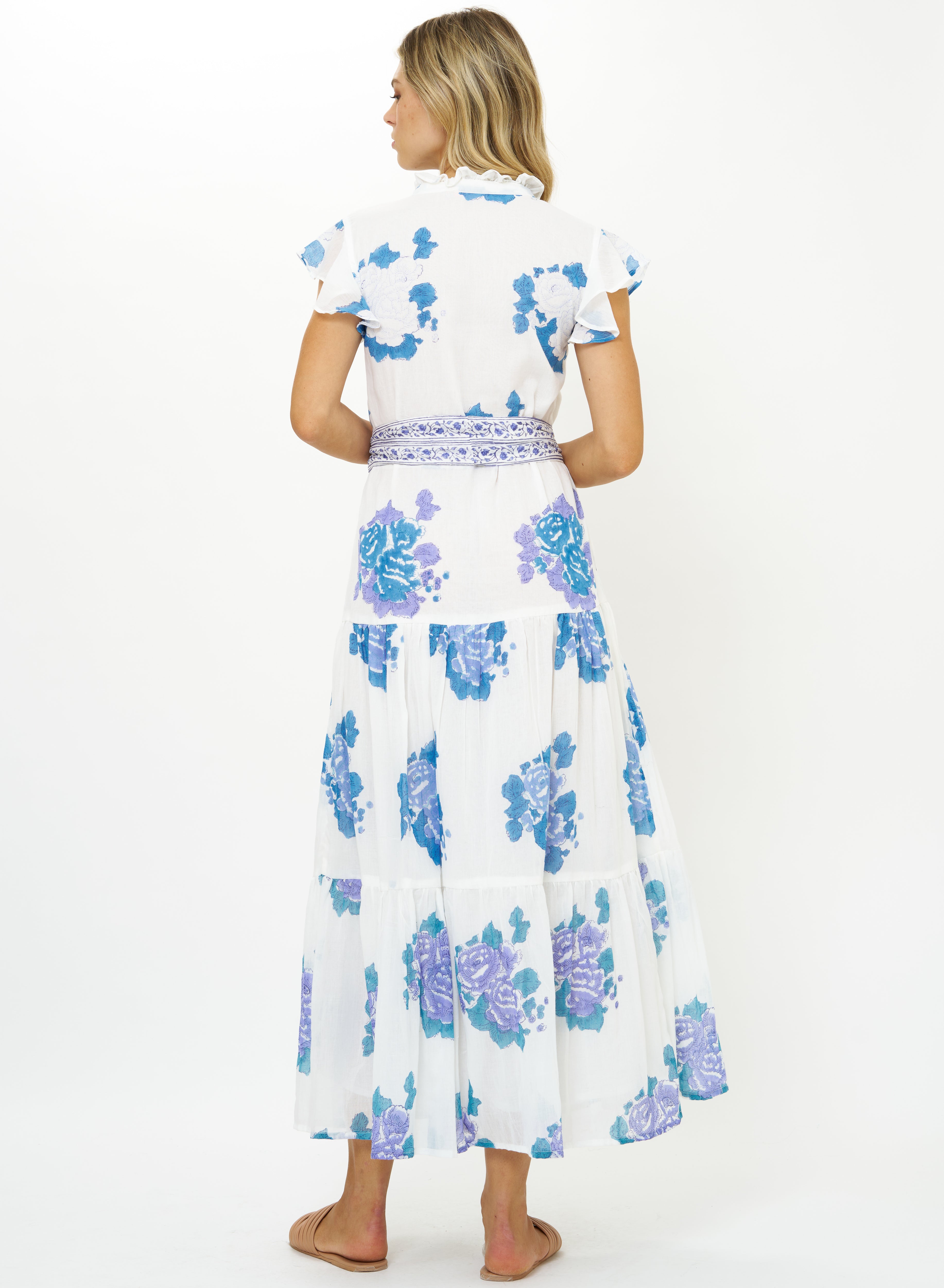 RUFFLE COLLAR BUTTON MAXI - PORTOFINO BLUE