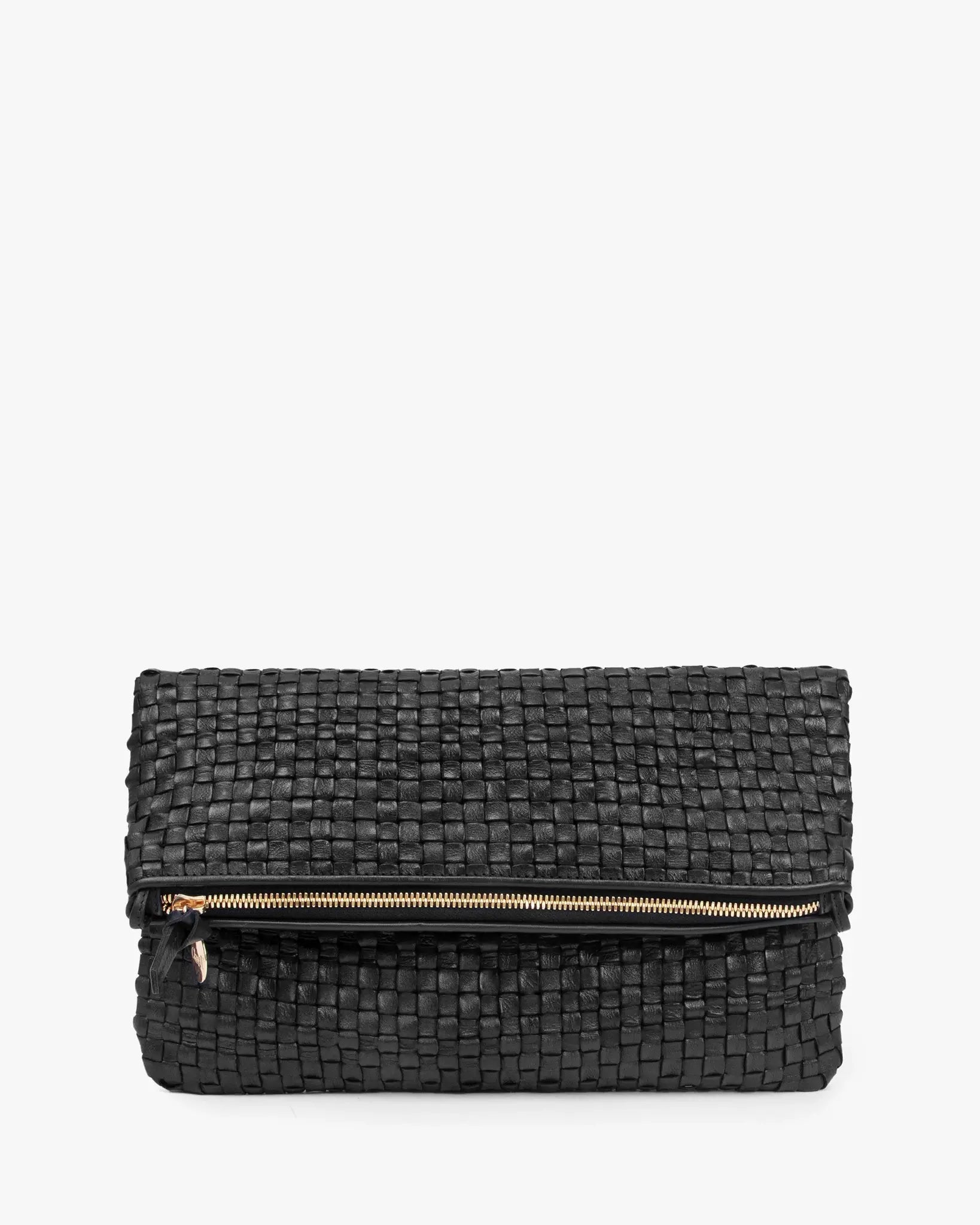 FOLDOVER CLUTCH W/ TABS - BLACK WOVEN CHECKER