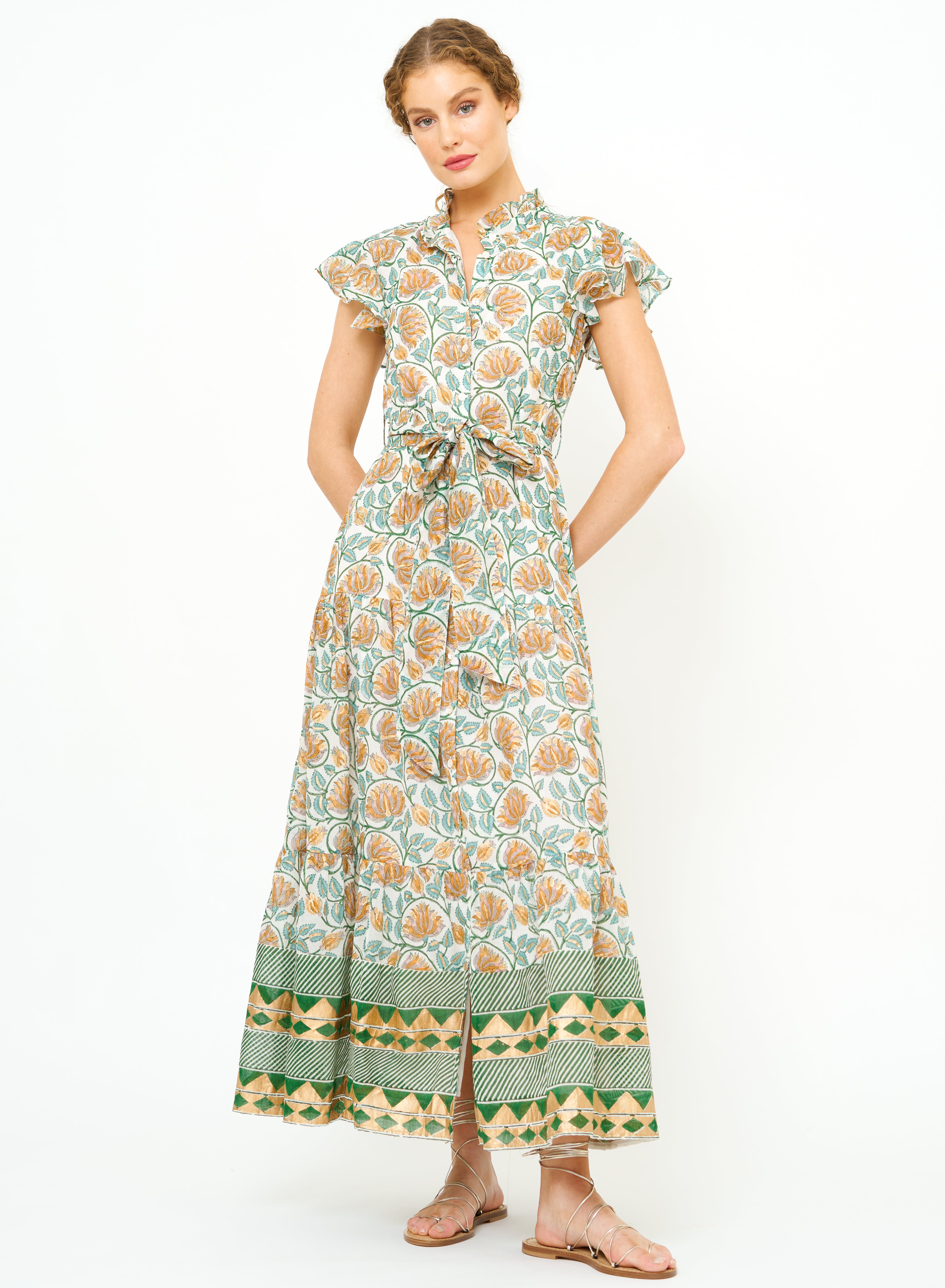 RUFFLE COLLAR BUTTON MAXI