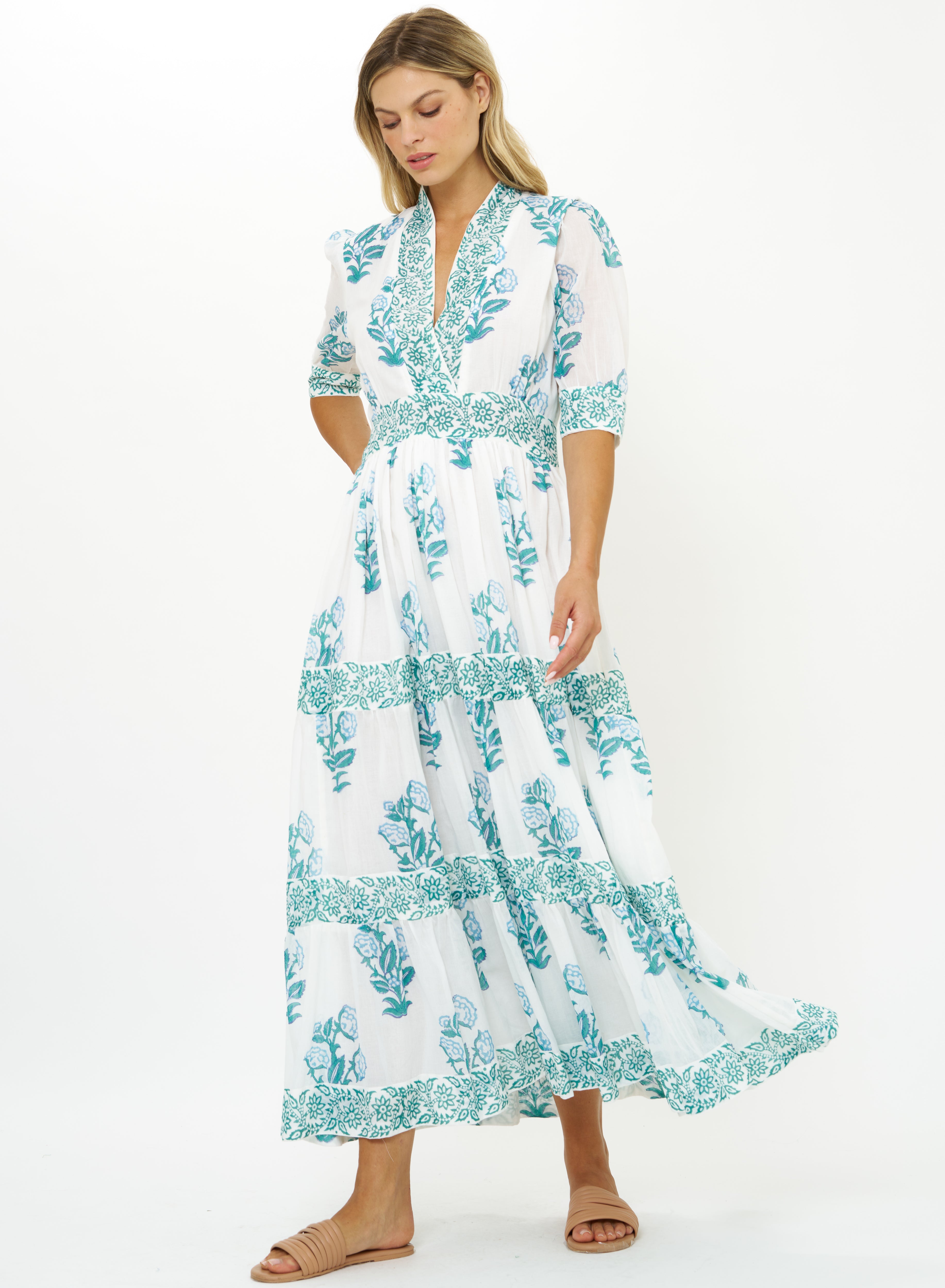 OLIPHANT V-NECK CUFFED MAXI SALVIA GREEN