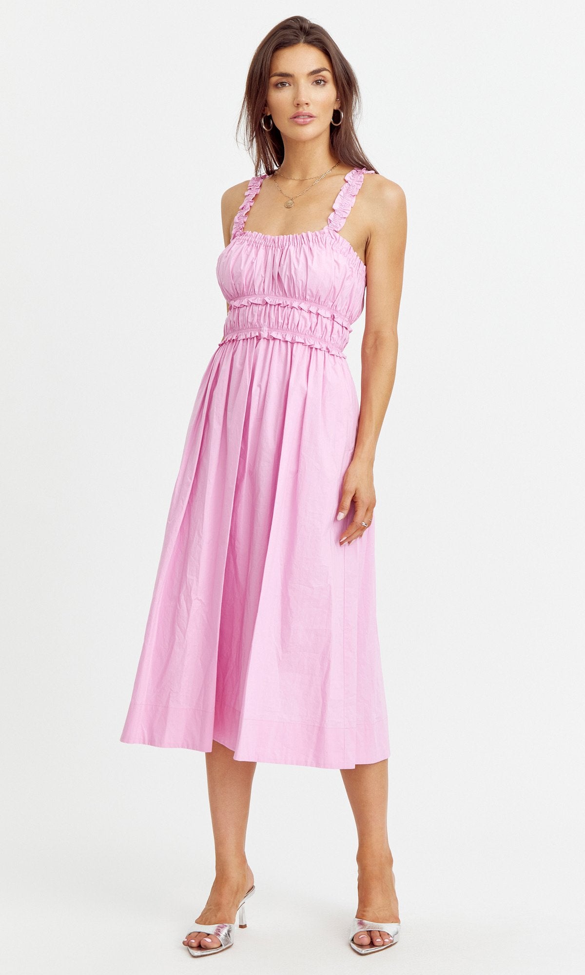 MILANI RUFFLED STRAP POPLIN DRESS