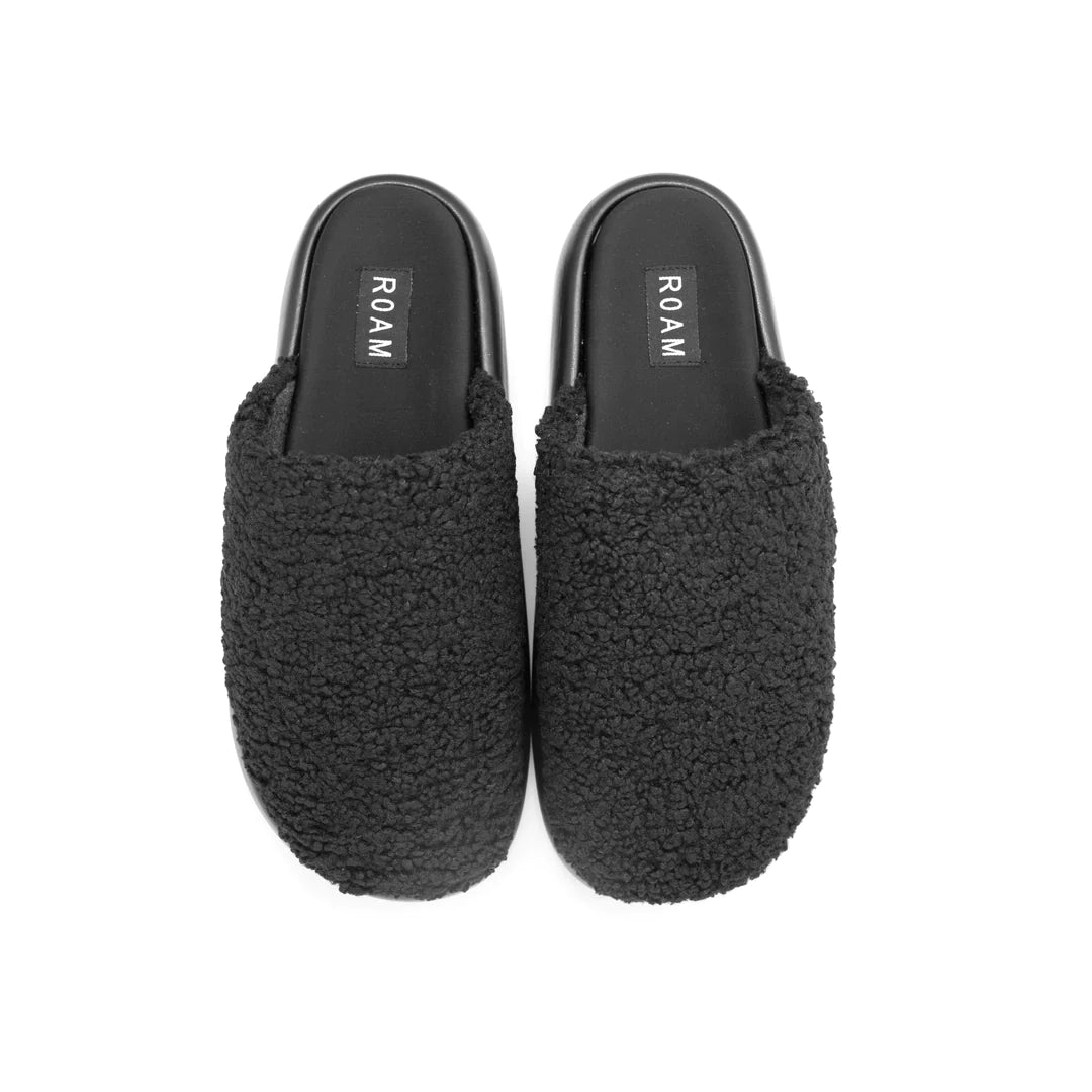 FUZZY MAGIC MOON MULE BLACK FAUX SHEARLING