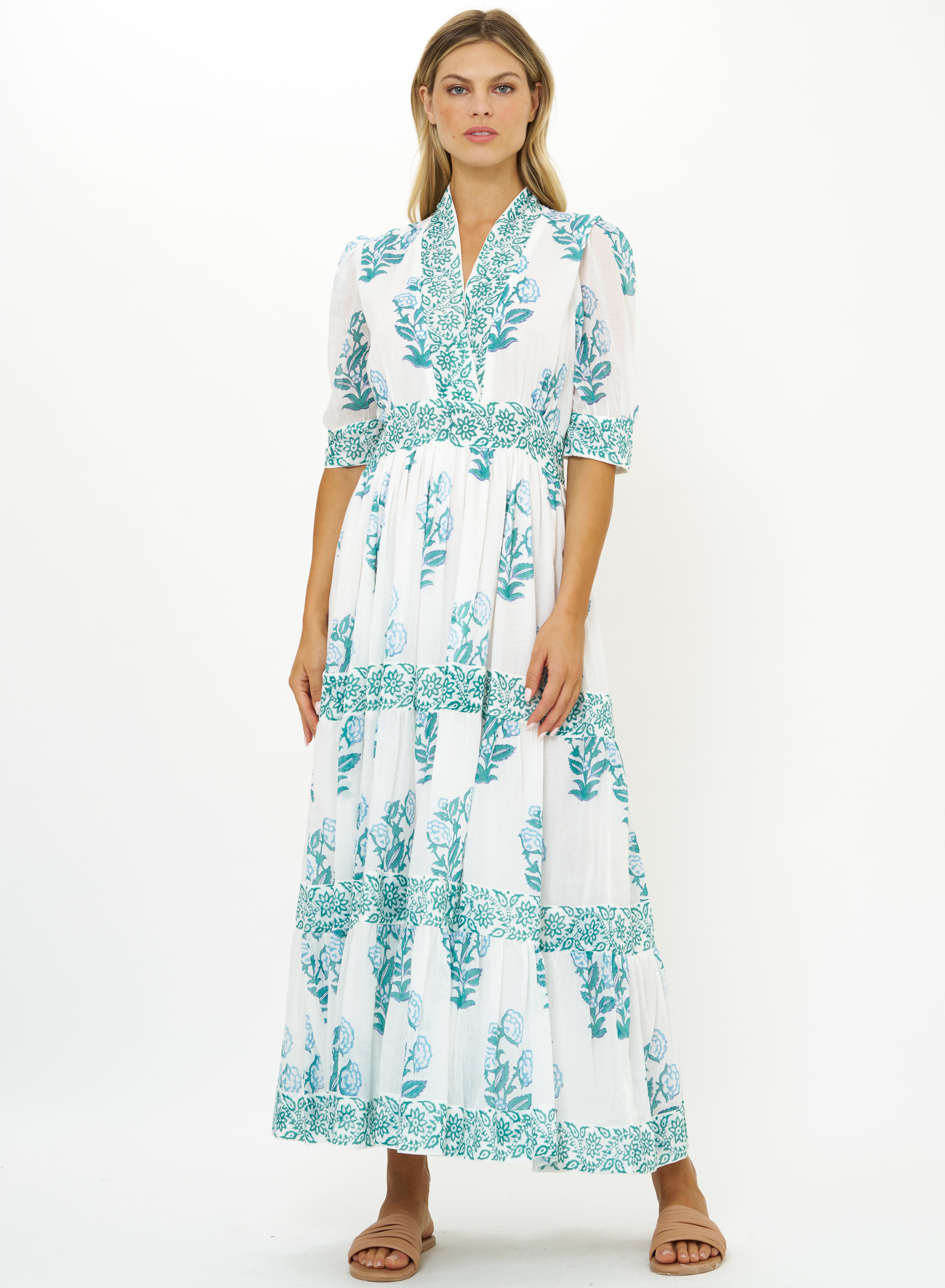 OLIPHANT V-NECK CUFFED MAXI SALVIA GREEN