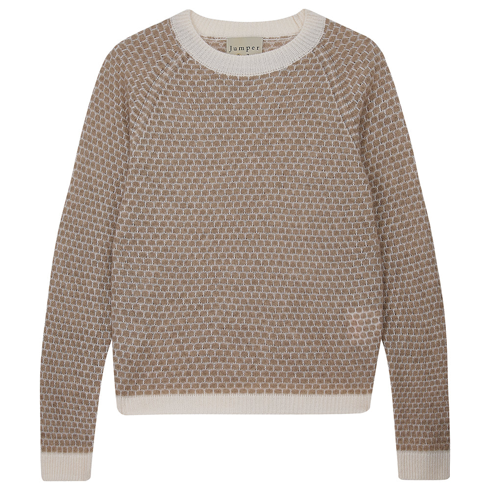 JUMPER 1234 HONEYCOMB CREW - LIGHT BROWN/CREAM