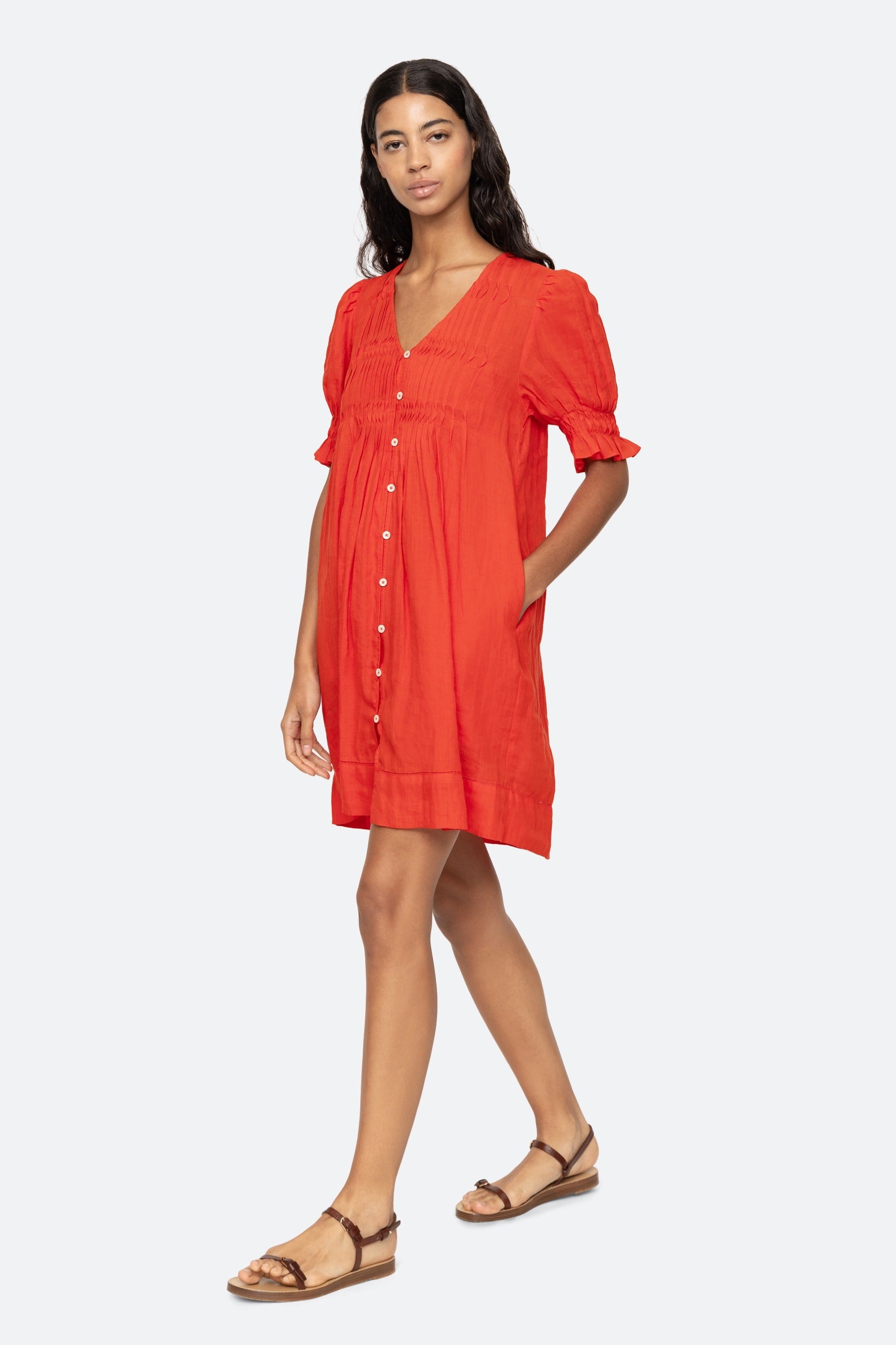 Sea NY Zora Solid Short Sleeve Button Down Dress